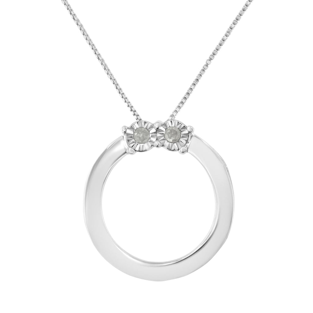 .925 Sterling Silver 1/10 Cttw Diamond Miracle-Set 2 Stone 'Together Forever' Open Circle 18" Box Chain Pendant Necklace (I-J Color, I2-I3 Clarity)-0