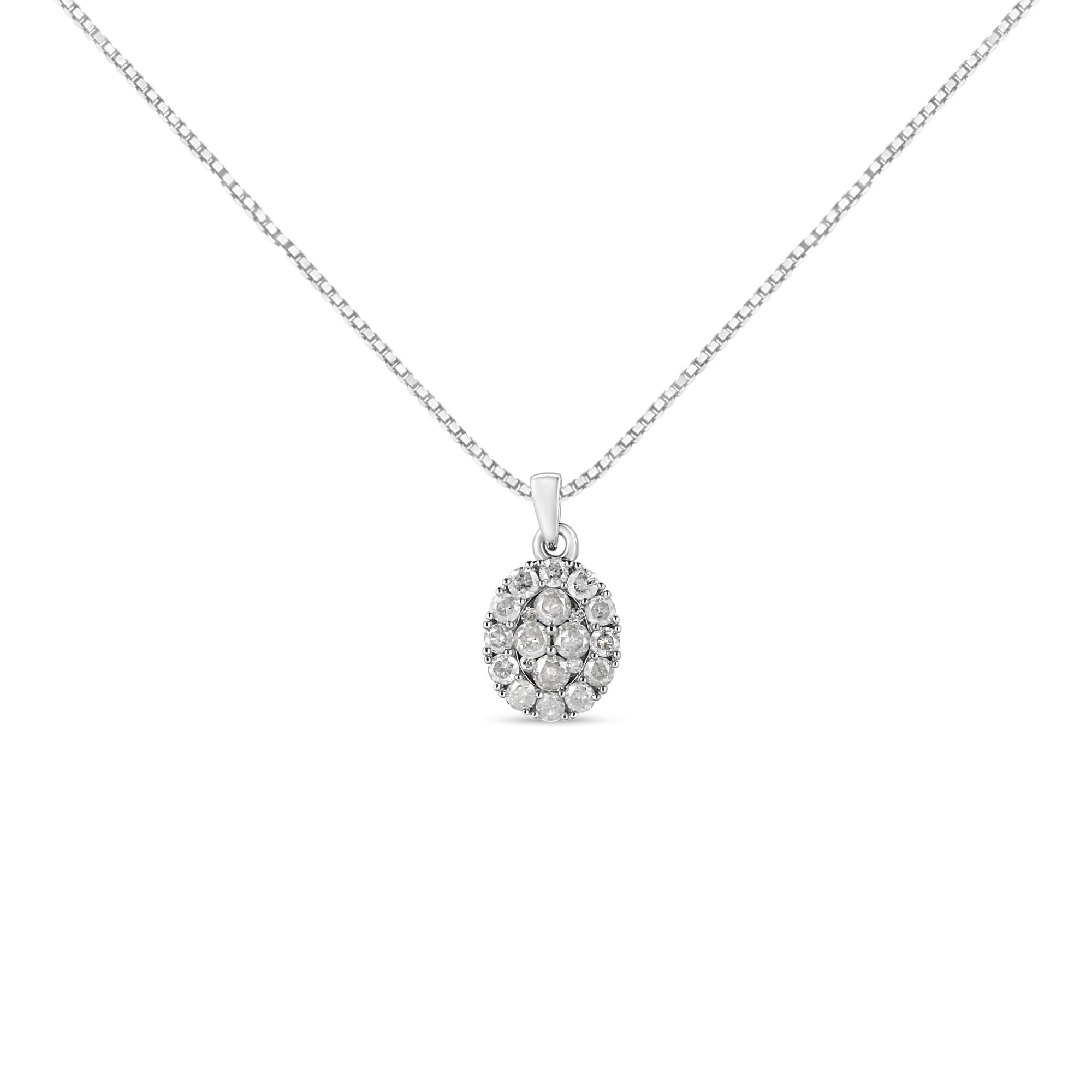 .925 Sterling Silver 1 1/2 Cttw Diamond Oval Cluster Pendant Necklace (I-J Color, I2-I3 Clarity) - 18"-0