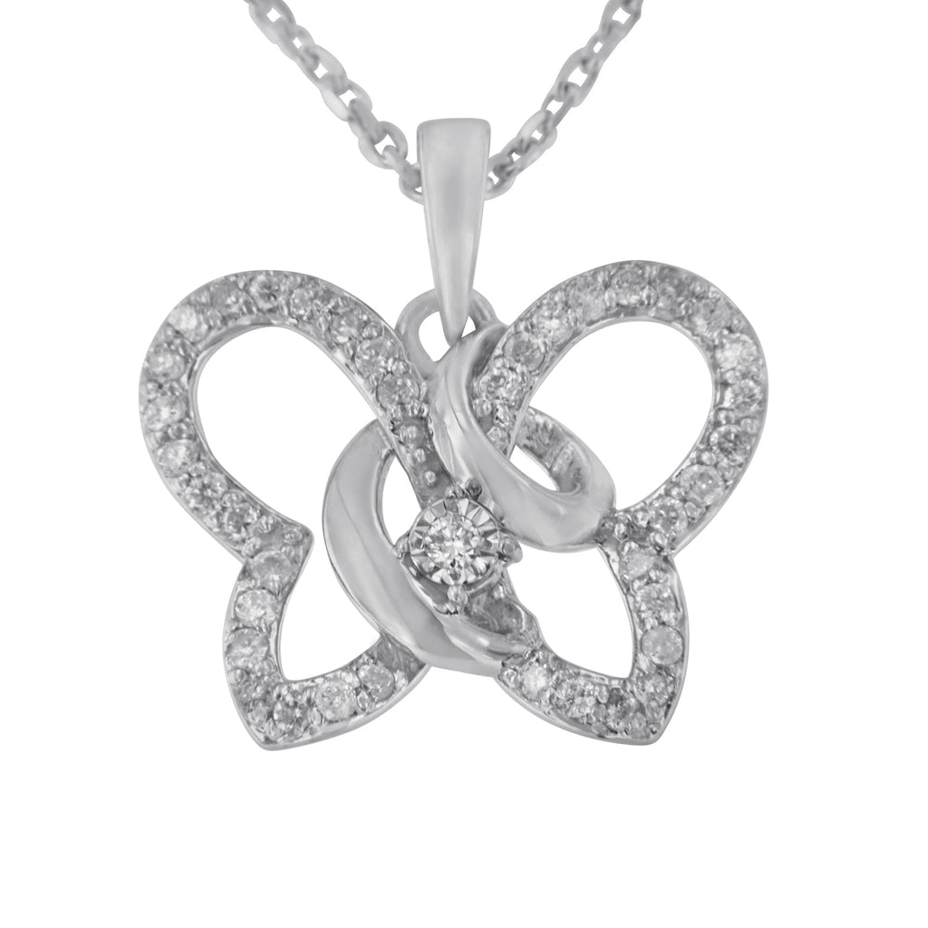 .925 Sterling Silver 1/4 cttw Prong-Set Diamond Butterfly 18" Pendant Necklace (H-I Color, I1-I2 Clarity)-0