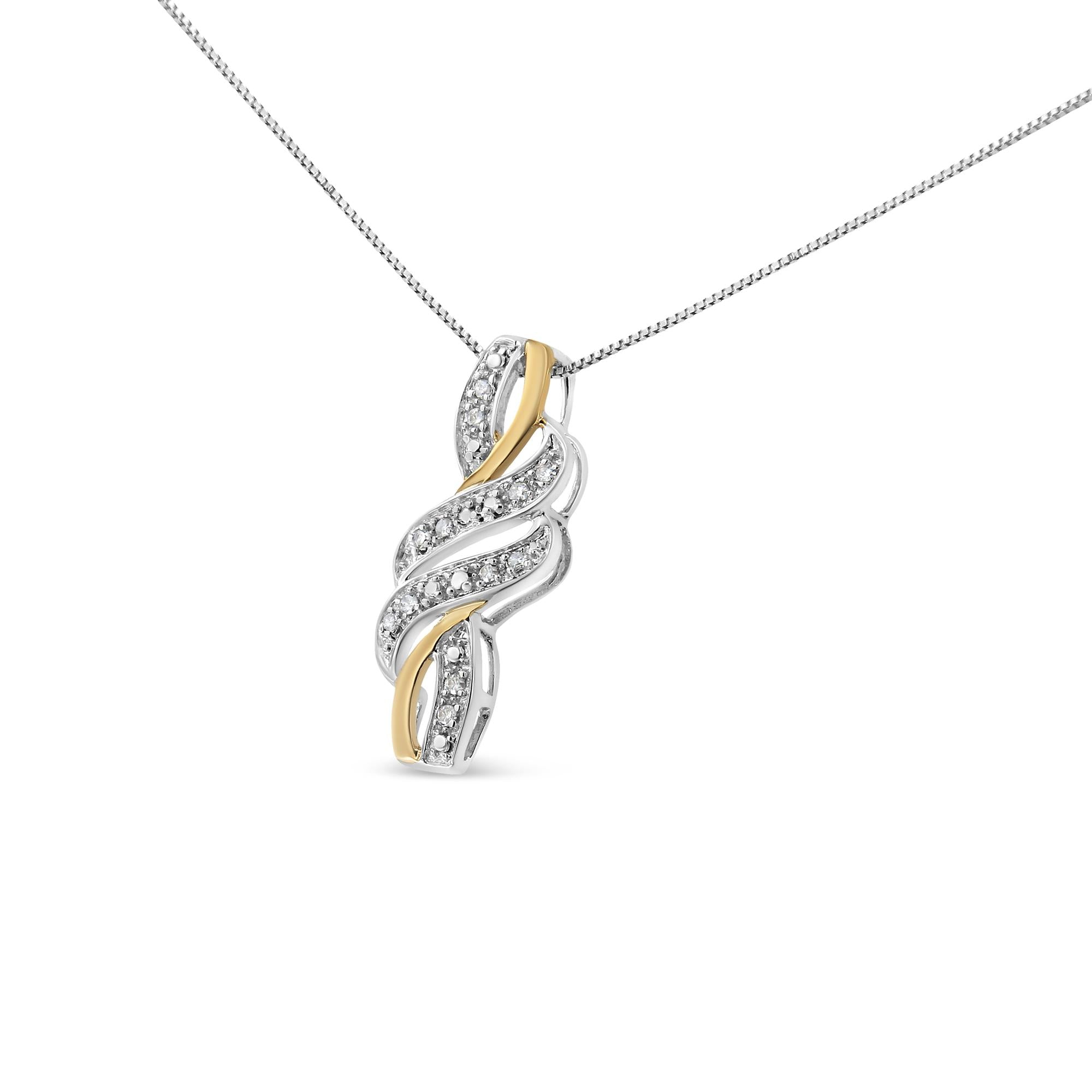 10K Yellow Gold Plated .925 Sterling Silver 1/20 cttw Round Cut Diamond Swirl Pendant Necklace (H-I Color, I2-I3 Clarity)-0