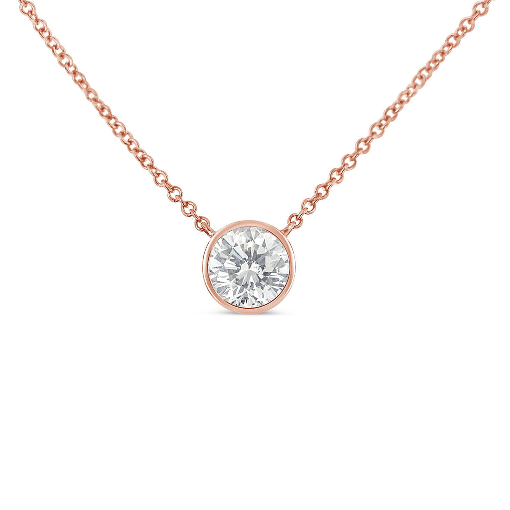 10K Rose Gold 1/5 Carat Round Brilliant-Cut Diamond Modern Bezel-Set Solitaire 16"-18" Pendant Necklace (H-I Color, SI2-I1 Clarity)-0