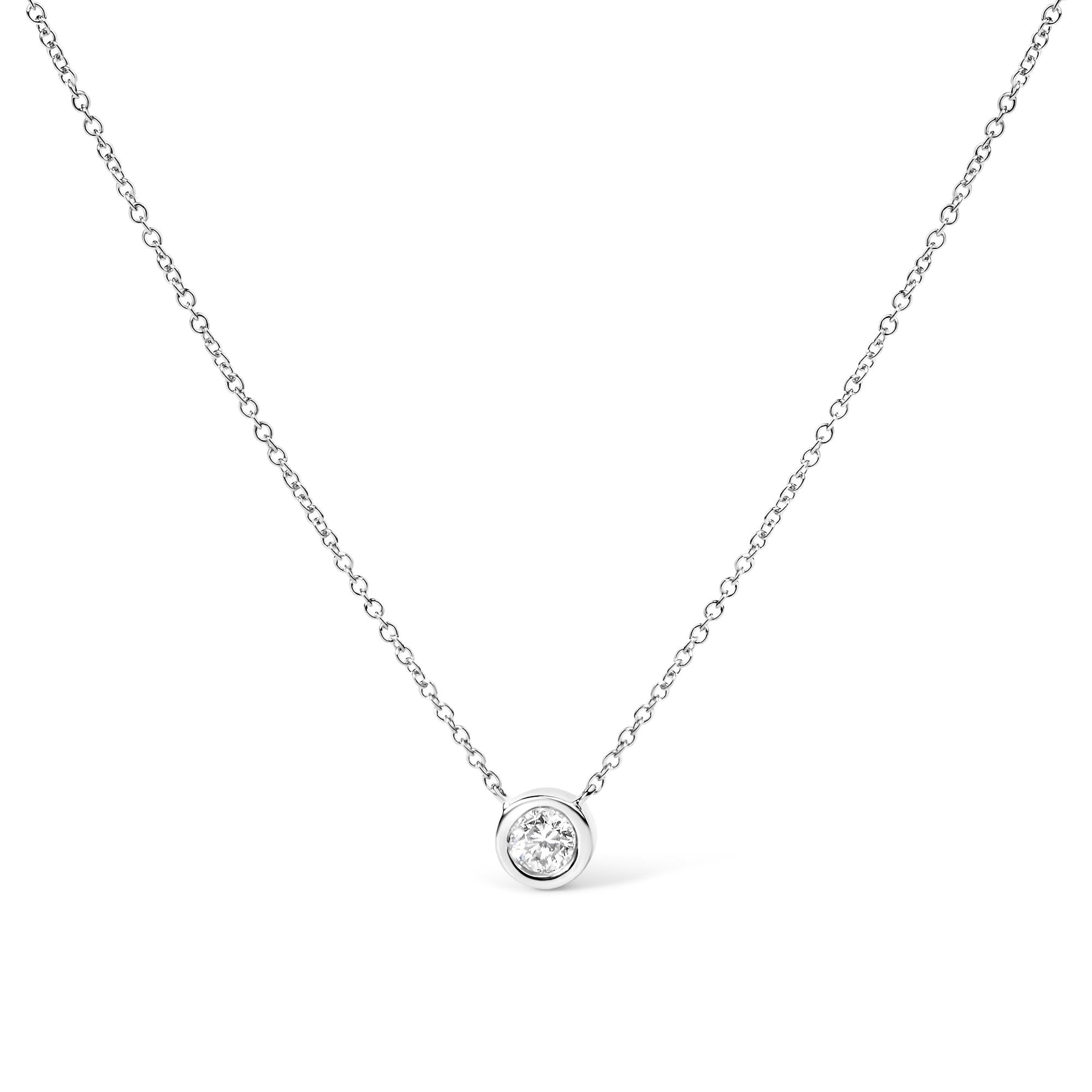 10K White Gold 1/2 Carat Round Brilliant-Cut Diamond Modern Bezel-Set Solitaire 16"-18" Pendant Necklace (H-I Color, SI2-I1 Clarity)-0