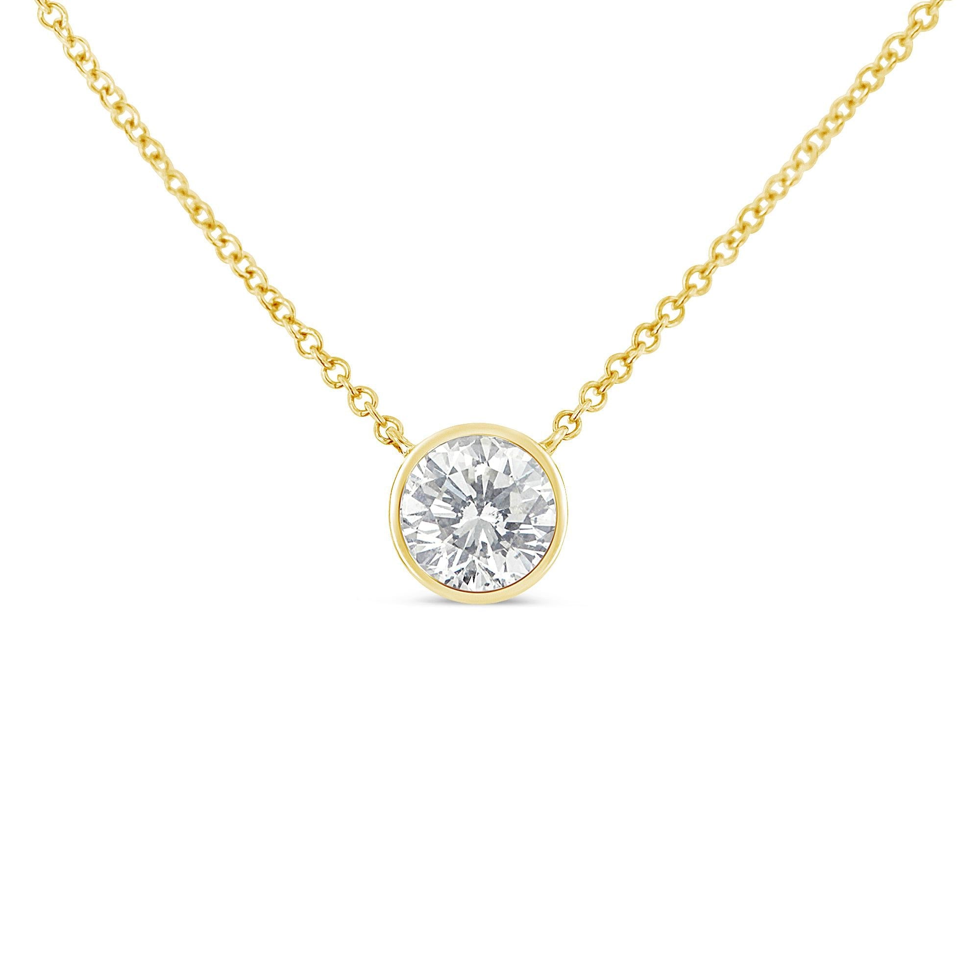 10K Yellow Gold 1/2 Carat Round Brilliant-Cut Diamond Modern Bezel-Set Solitaire 16"-18" Pendant Necklace (H-I Color, SI2-I1 Clarity)-0