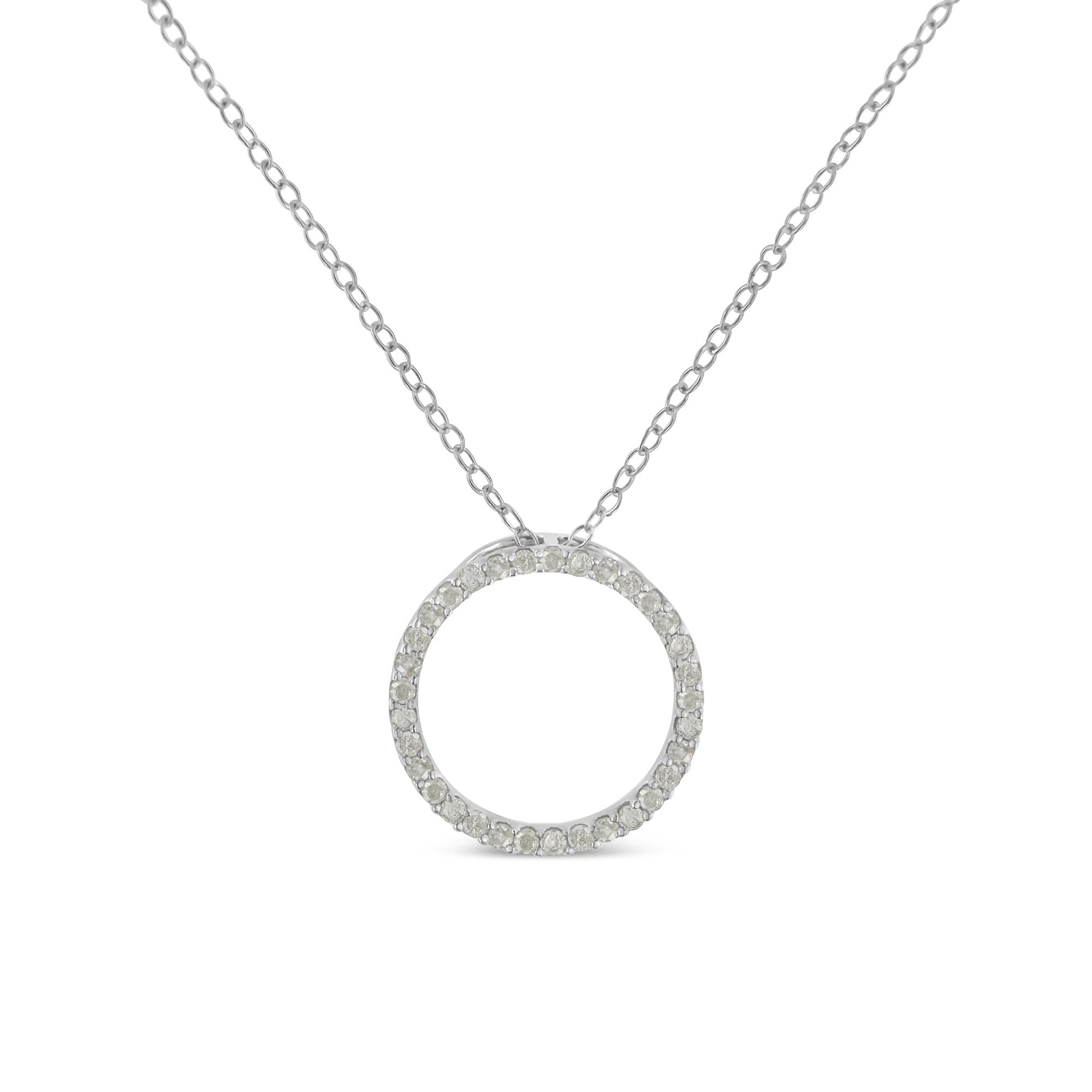 .925 Sterling Silver 1/3 Cttw Round-Cut Diamond Open Circle Halo 18" Pendant Necklace (I-J Color, I2-I3 Clarity)-0