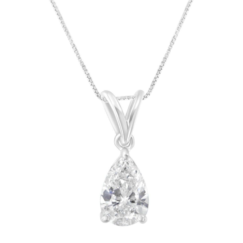 IGI certified 10K White Gold 1/2 cttw Diamond Pear Pendant Necklace (I-J, I1)-0