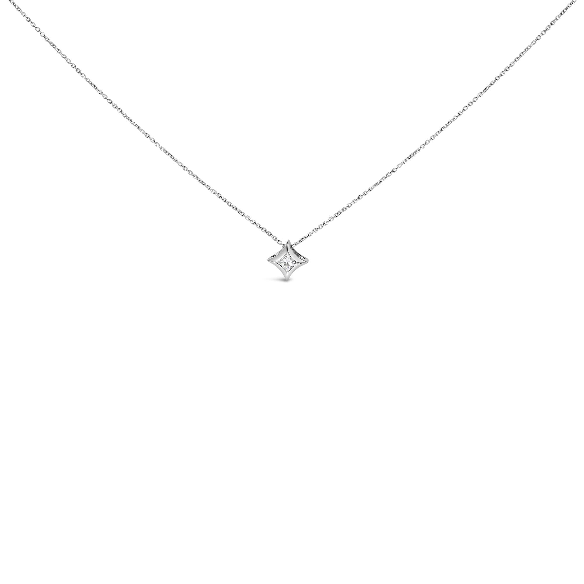 10K Gold 1/10 Cttw Bezel Set Solitaire Princess Cut Diamond Kite Shaped Pendent Necklace - 18" Inches-0