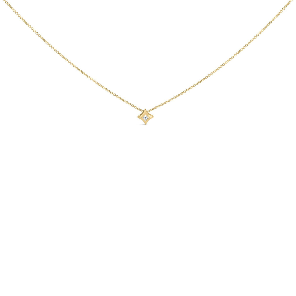 10K Gold 1/10 Cttw Bezel Set Solitaire Princess Cut Diamond Kite Shaped Pendent Necklace - 18" Inches-1