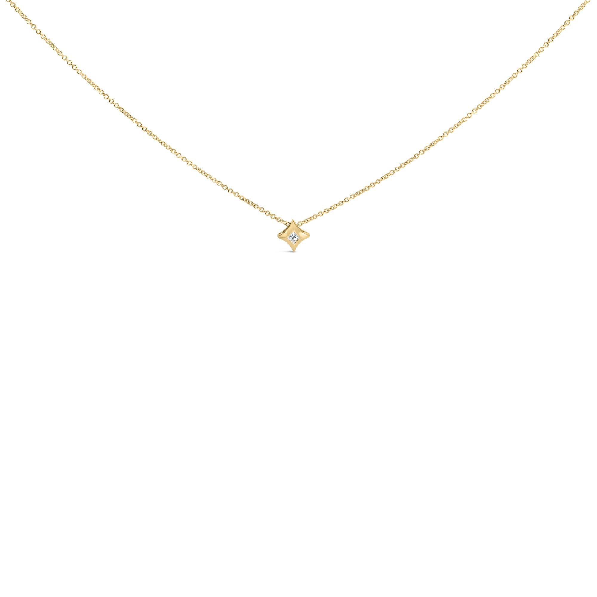 10K Gold 1/10 Cttw Bezel Set Solitaire Princess Cut Diamond Kite Shaped Pendent Necklace - 18" Inches-1