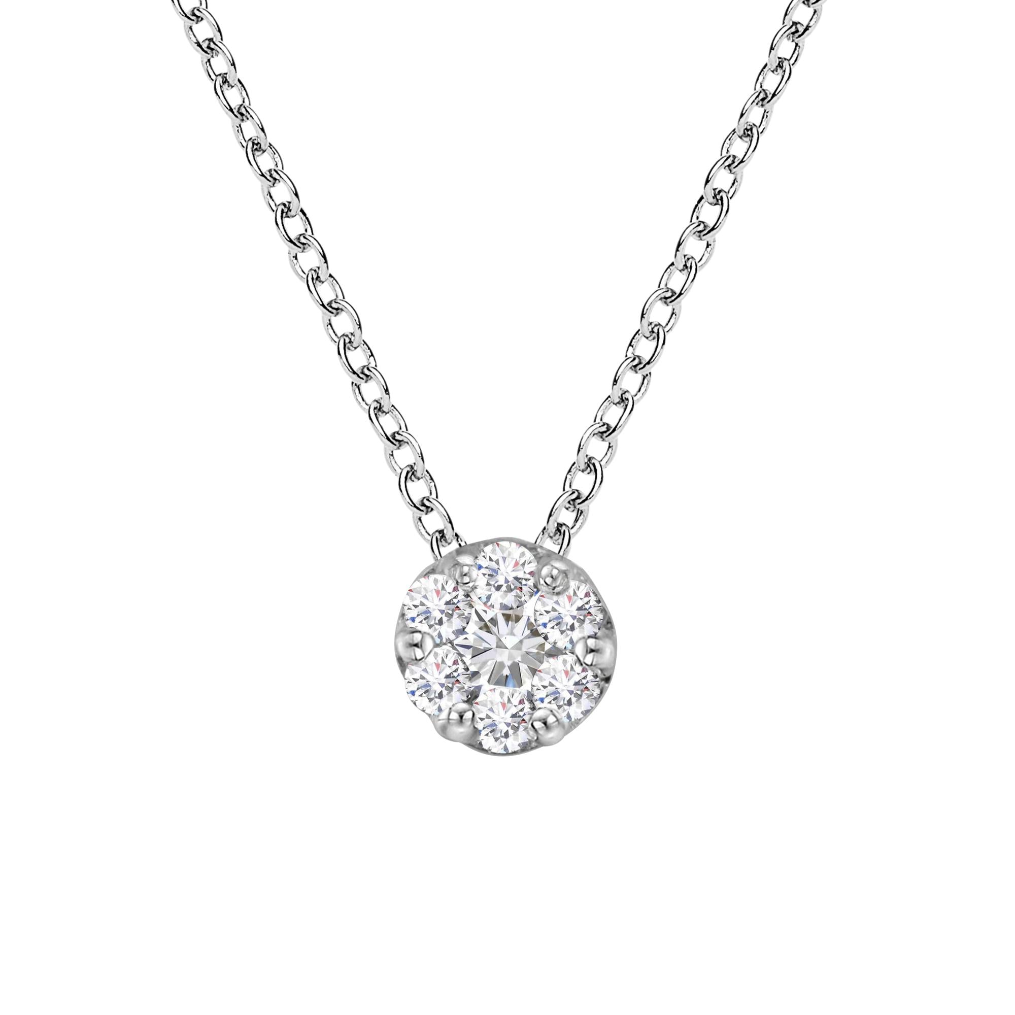 14K White Gold 1/4 Cttw Shared Prong Set Round-Ct Diamond 7 Stone Floral Cluster 18" Pendant Necklace (H-I Color, SI2-I1 Clarity)-0