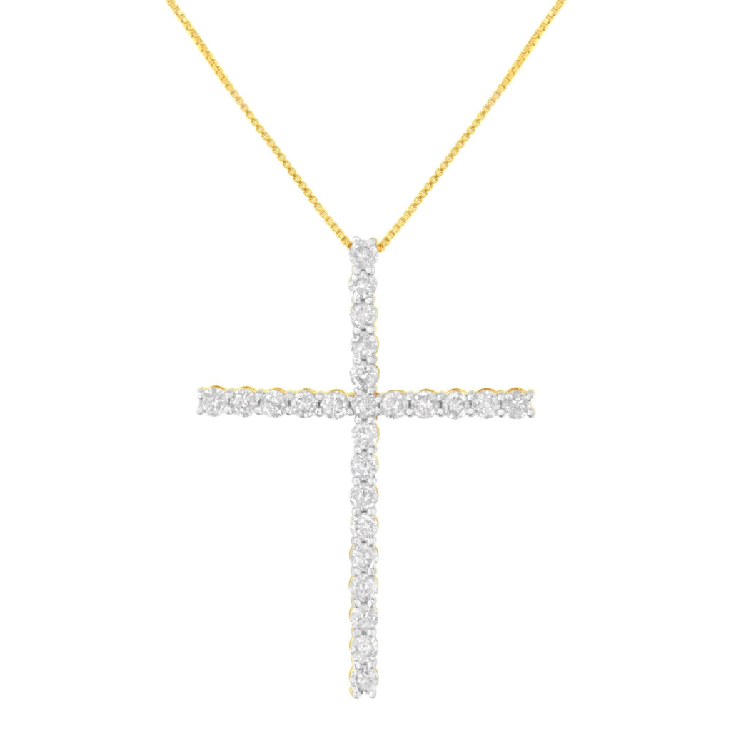 .925 Sterling Silver 3.0 Cttw Round Shape Diamond 1-1/2" Cross Pendant with Box Chain Necklace (J-K Color, I2-I3 Clarity) - 18"-1