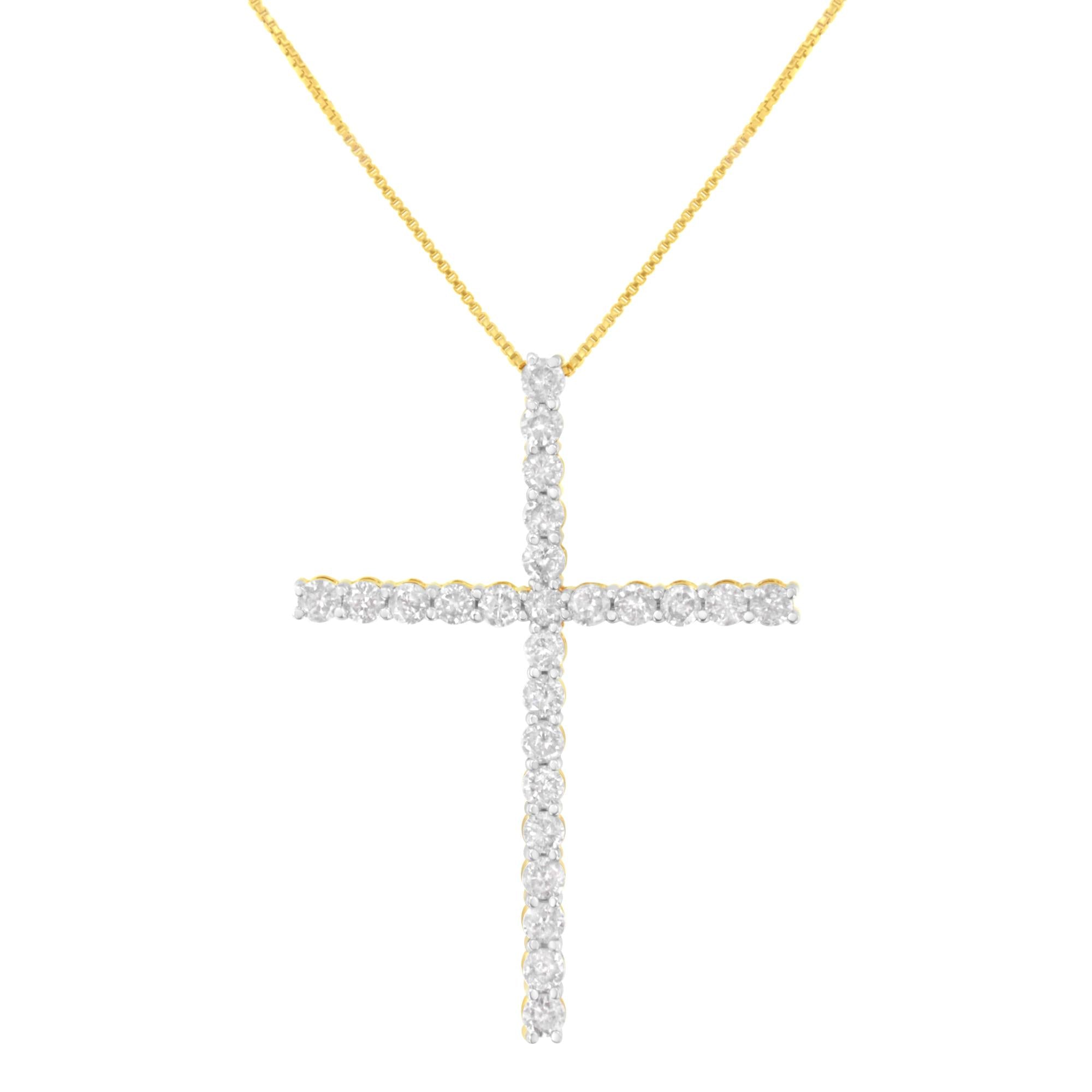.925 Sterling Silver 3.0 Cttw Round Shape Diamond 1-1/2" Cross Pendant with Box Chain Necklace (J-K Color, I2-I3 Clarity) - 18"-1