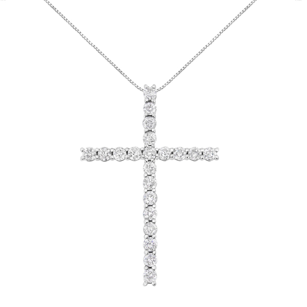 .925 Sterling Silver 4.0 Cttw Diamond 2-1/4" Cross Pendant with Box Chain Necklace (I-J Color, I1-I2 Clarity) - 18"-0