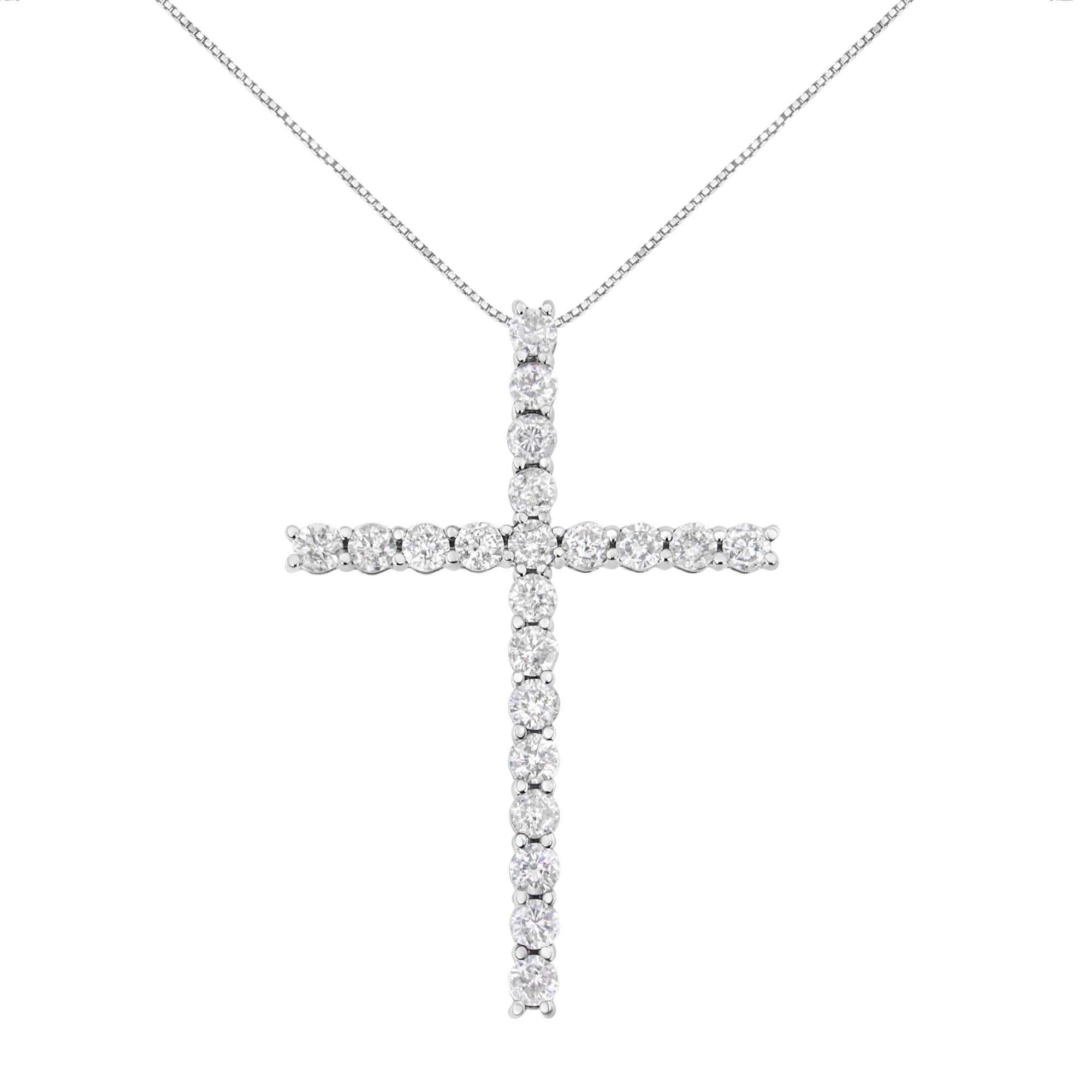 .925 Sterling Silver 4.0 Cttw Diamond 2-1/4" Cross Pendant with Box Chain Necklace (I-J Color, I1-I2 Clarity) - 18"-0