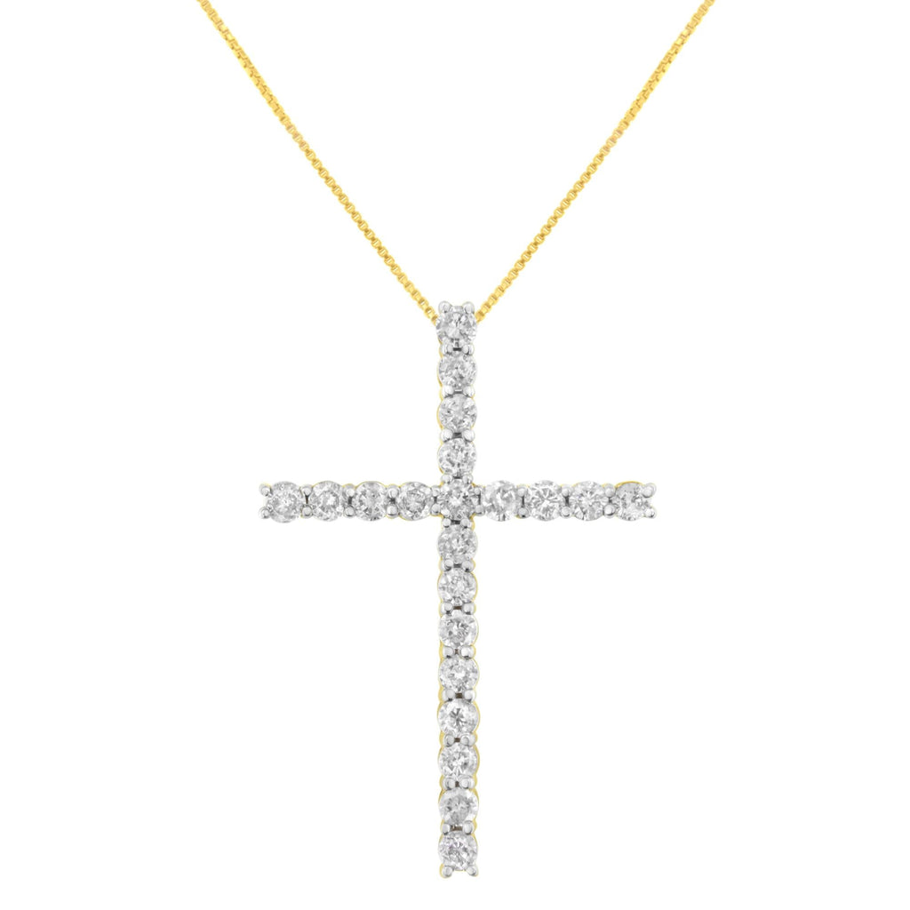 10K Yellow Gold Plated .925 Sterling Silver 4.0 Cttw Round Cut Diamond Cross Pendant Necklace (J-K Color, I1-I2 Clarity) - 18"-0