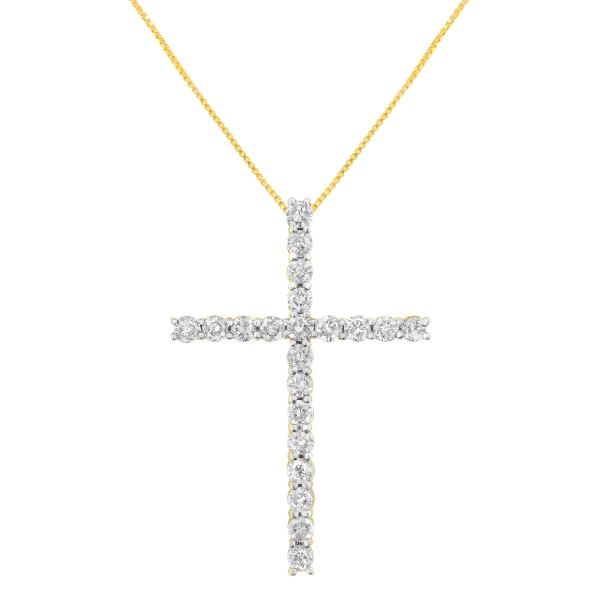 10K Yellow Gold Plated .925 Sterling Silver 4.0 Cttw Round Cut Diamond Cross Pendant Necklace (J-K Color, I1-I2 Clarity) - 18"-0