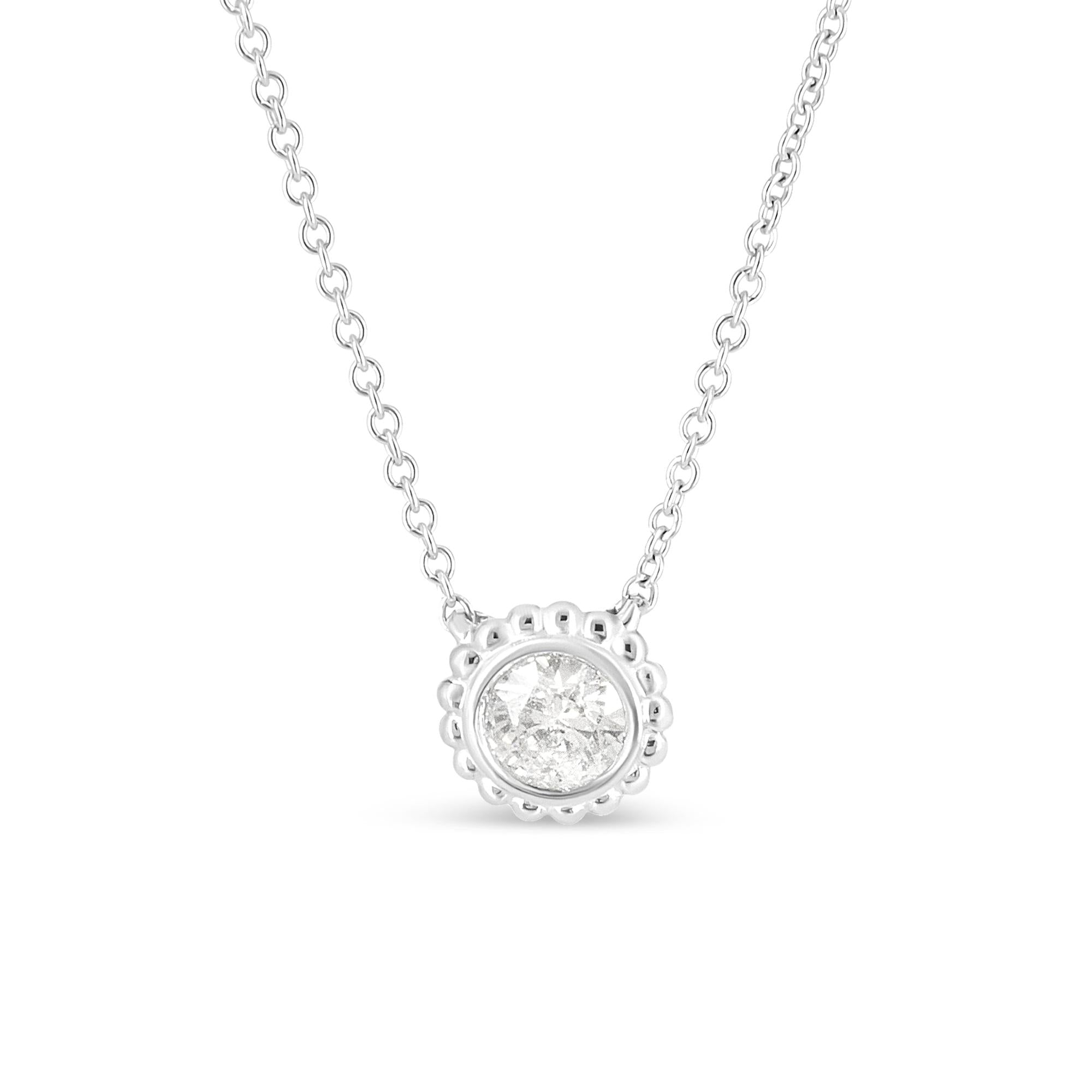 10K White Gold 1/2 Cttw Bezel Set Round Diamond Sunflower Finish 18" Pendant Necklace (I-J Color, I1-I2 Clarity)-0