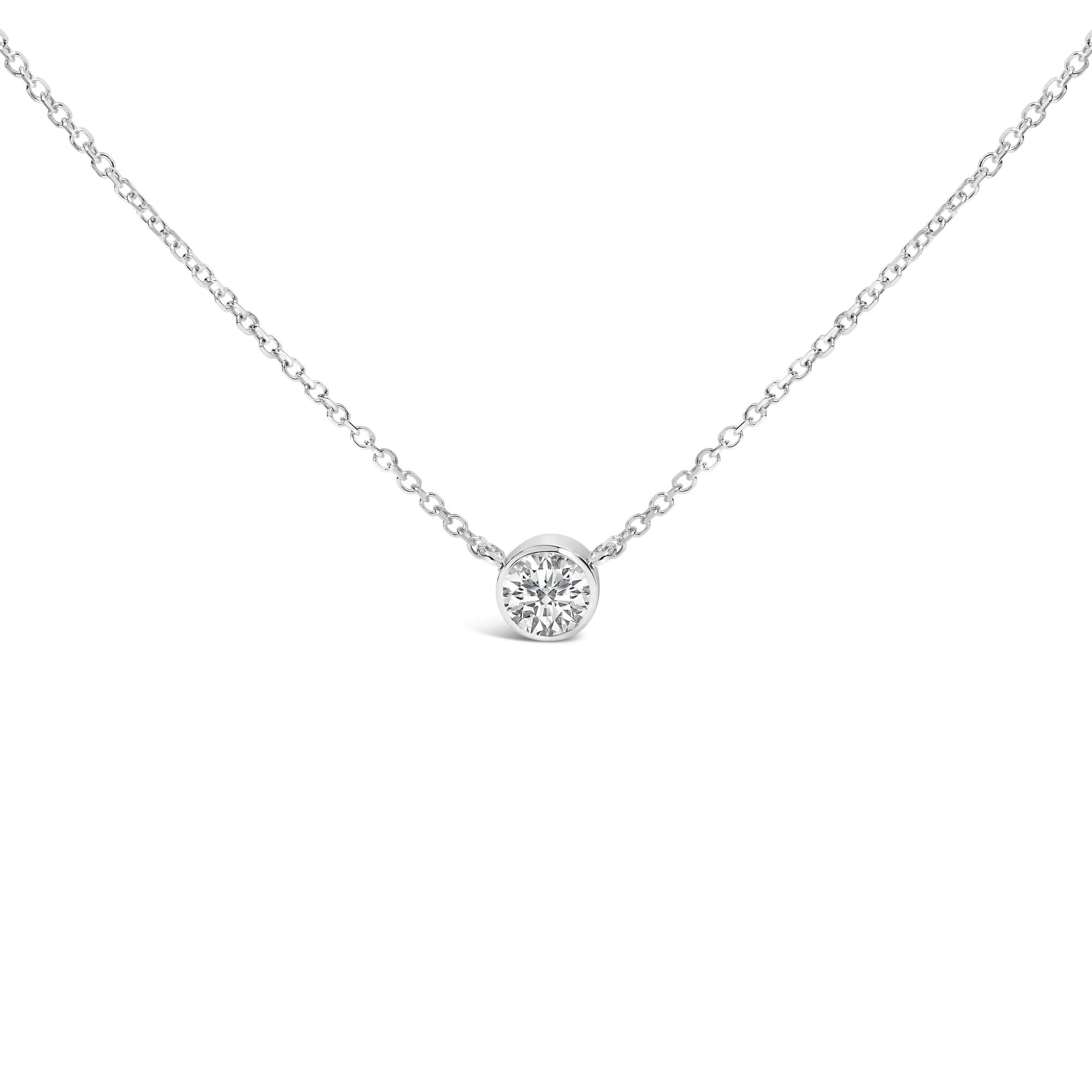14K White Gold 1.00 Cttw Bezel Set Round Lab-Grown Diamond Solitaire 18" Pendant Necklace (F-G Color, VS1-VS2 Clarity)-0