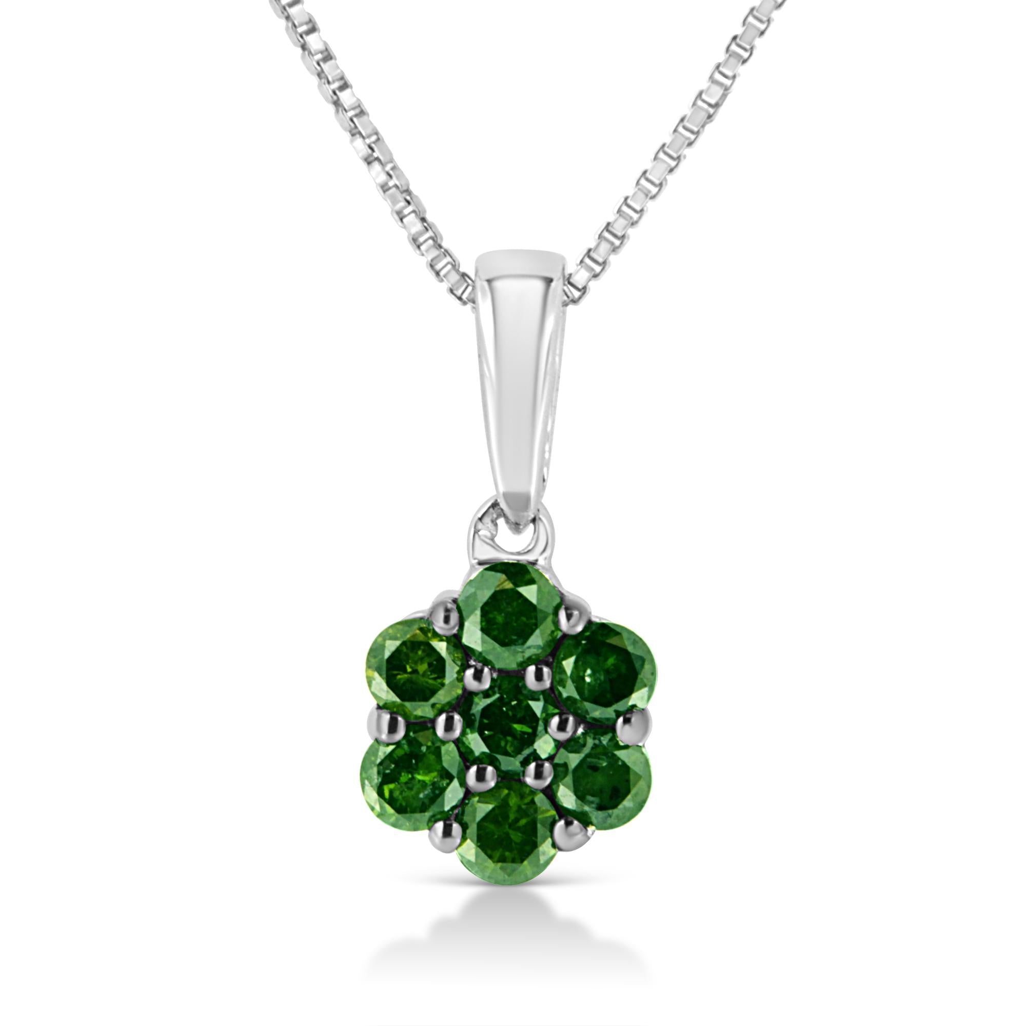 .925 Sterling Silver Prong Set Color Treated Diamond Floral Cluster 18" Pendant Necklace-0