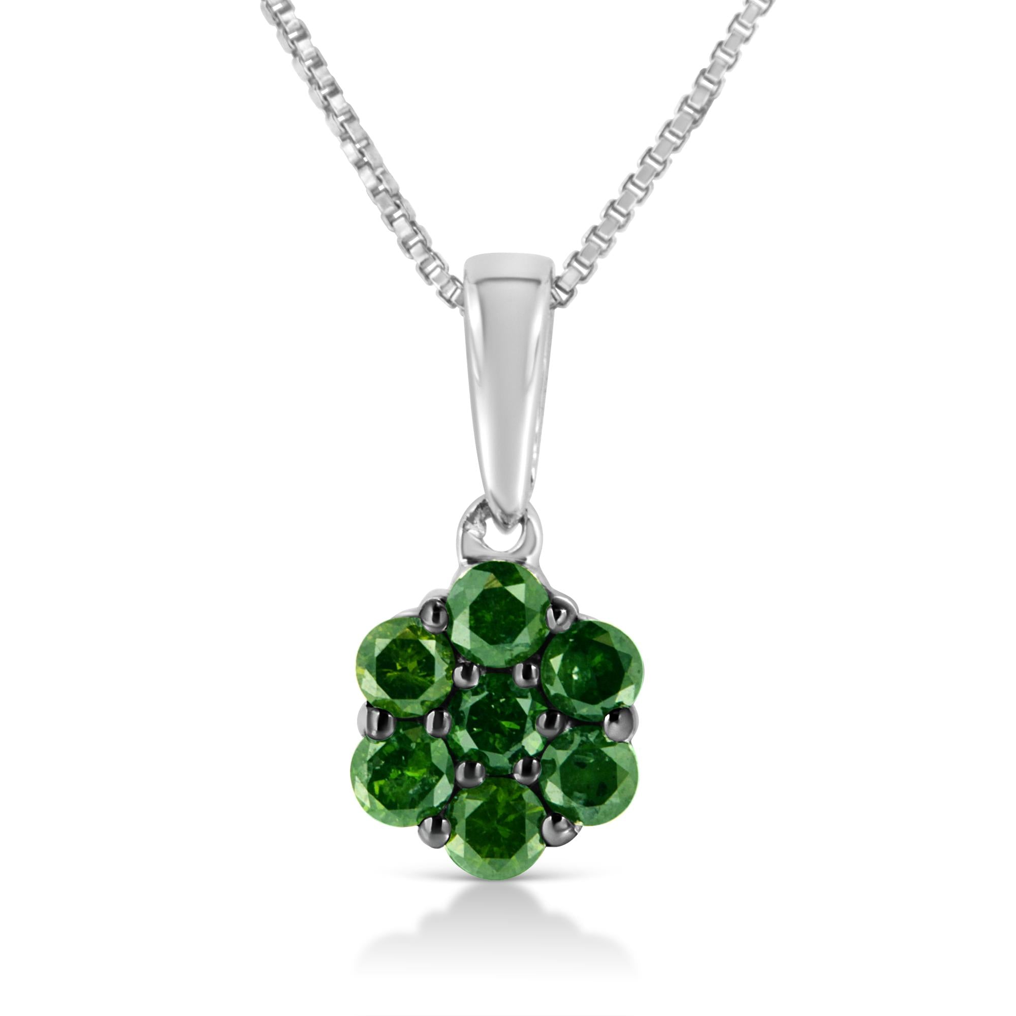 .925 Sterling Silver Prong Set Color Treated Diamond Floral Cluster 18" Pendant Necklace-2