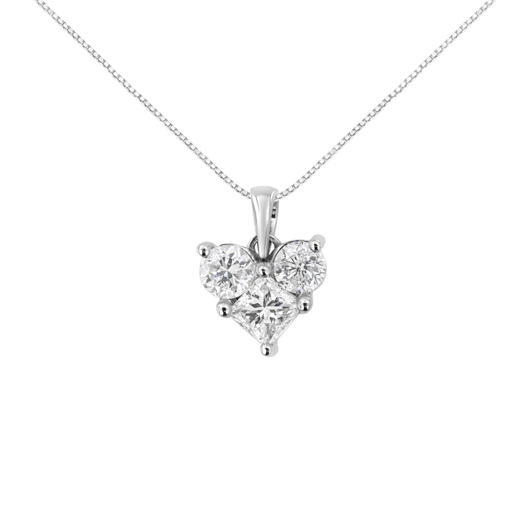 10K White Gold 1.0 Cttw Round-Cut and Princess-Cut Diamond Heart Shaped 18" Pendant Necklace (H-I Color, SI2-I1 Clarity)-0