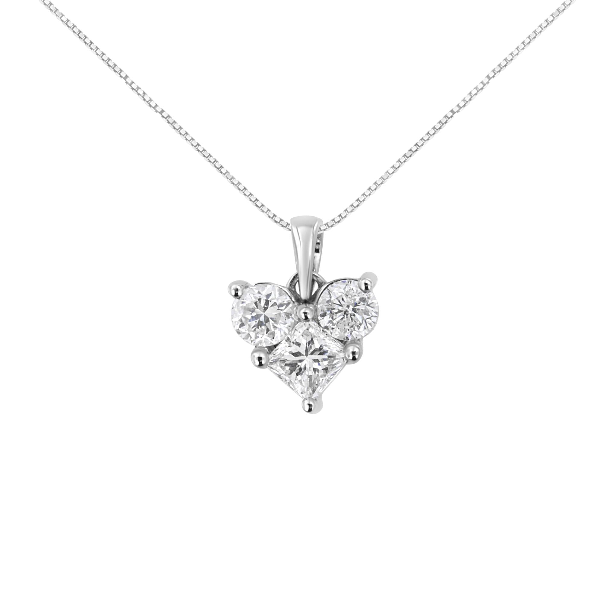 10K White Gold 1.0 Cttw Round-Cut and Princess-Cut Diamond Heart Shaped 18" Pendant Necklace (H-I Color, SI2-I1 Clarity)-0