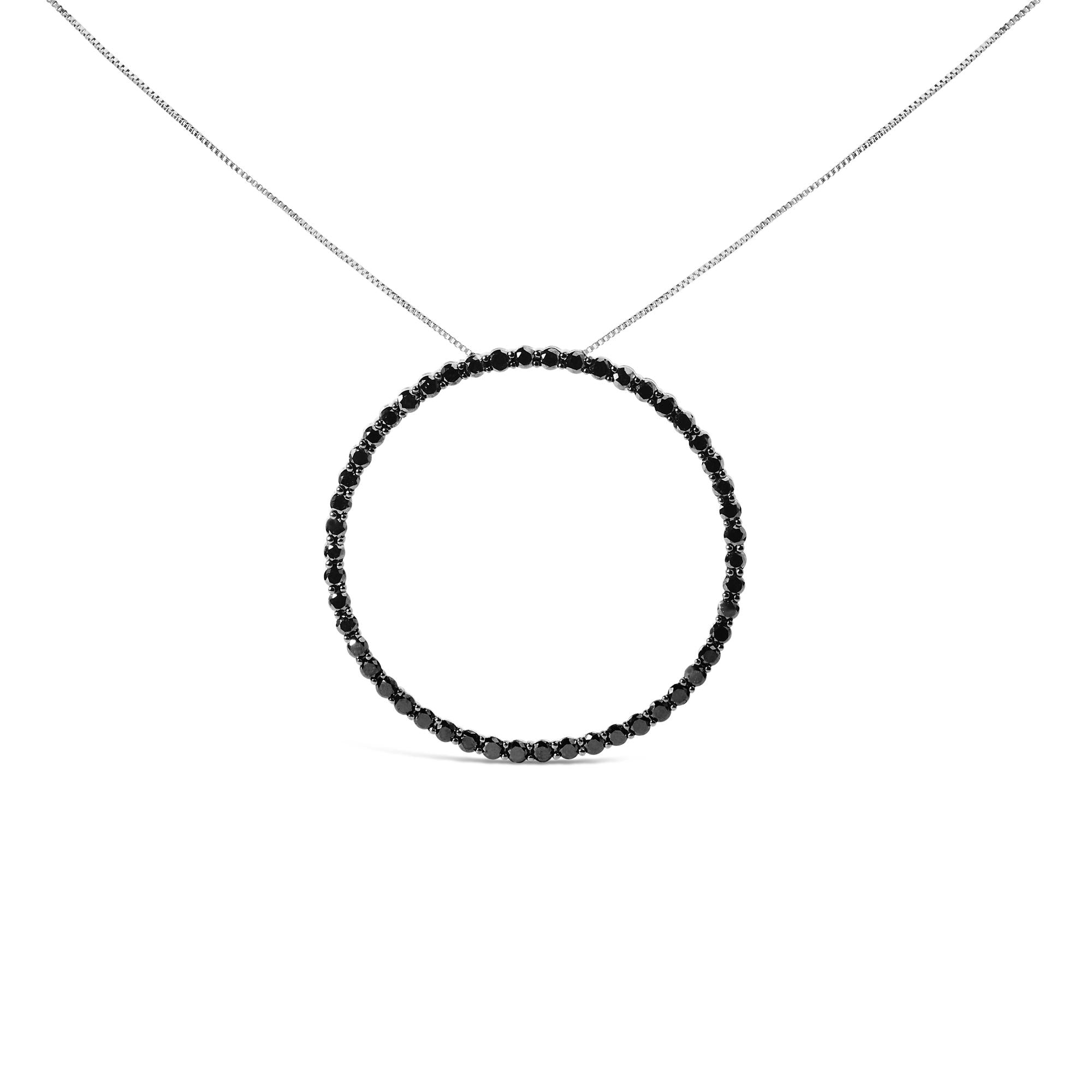 .925 Sterling Silver Black Diamond Open Hoop Circle 18" Pendant Necklace (Black Color, I2-I3 Clarity)-0