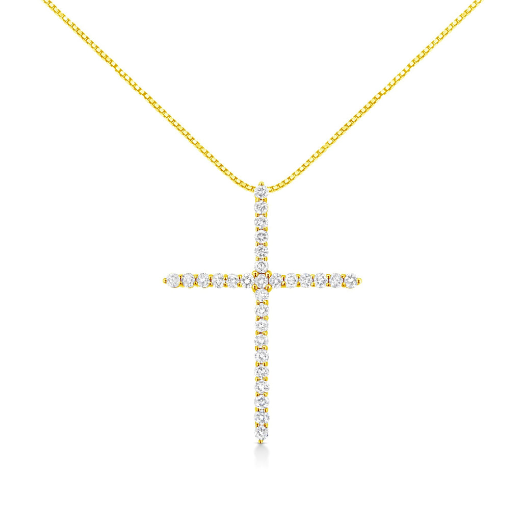 10K Yellow Gold Plated .925 Sterling Silver 3.0 Cttw Prong-Set Round Brilliant Cut Diamond Cross 18" Pendant Necklace (J-K Color, I1-I2 Clarity)-0