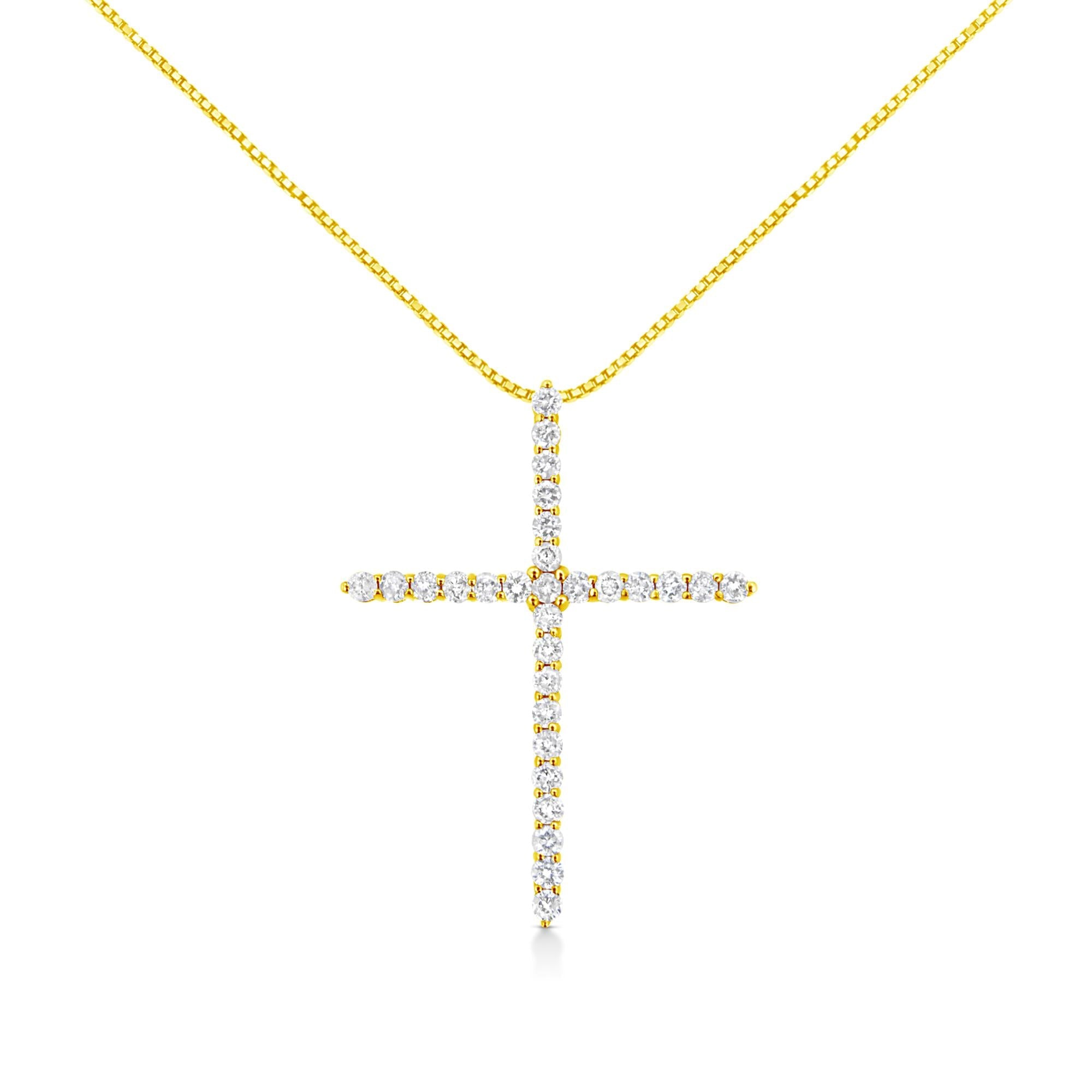 10K Yellow Gold Plated .925 Sterling Silver 3.0 Cttw Prong-Set Round Brilliant Cut Diamond Cross 18" Pendant Necklace (J-K Color, I1-I2 Clarity)-0