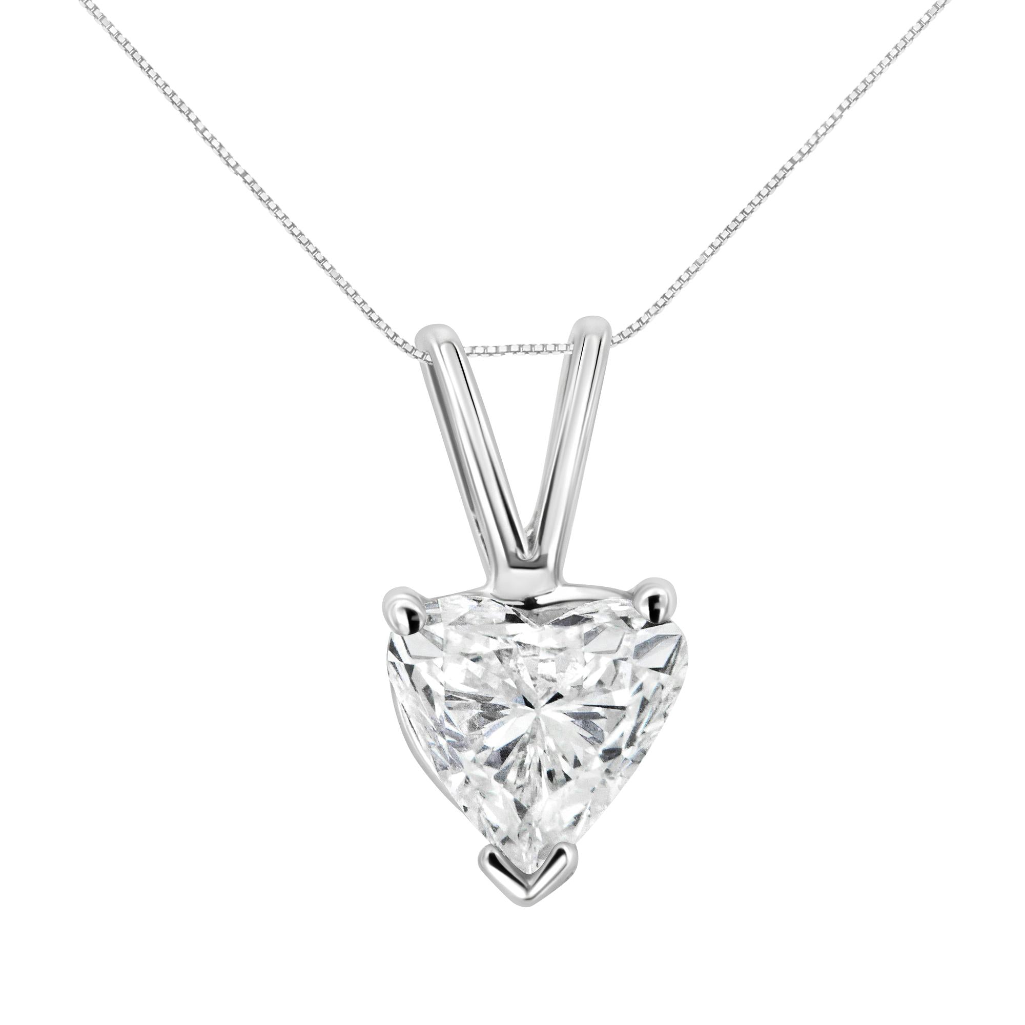 14K White Gold 3-Prong Set Heart Shaped Solitaire Lab Grown Diamond 18" Pendant Necklace (F-G Color, VS2-SI1 Clarity)-2