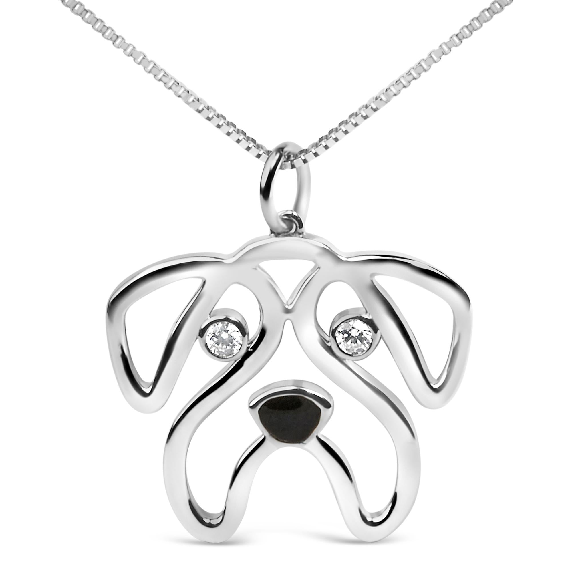 .925 Sterling Silver Diamond Accent Pug Dog Pendant Necklace (I-J Color, I2-I3 Clarity) - 18" Inches-0