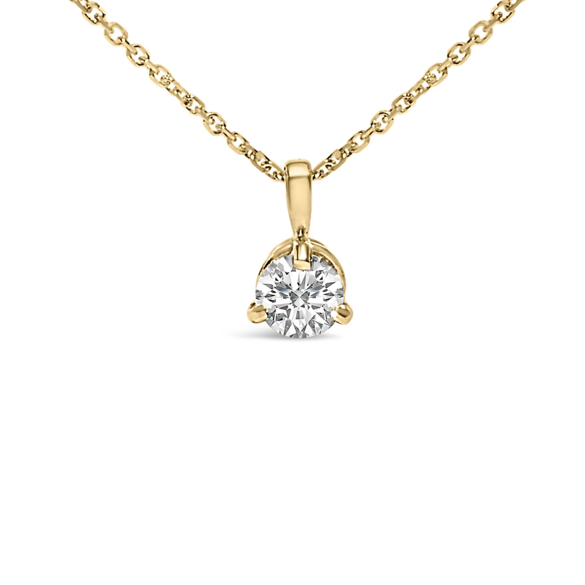 14K Yellow Gold 3/8 Cttw 3 Prong Martini Set Round Diamond Solitaire Pendant Necklace (G-H Color, SI2-I1 Clarity) - 18" Inches-0