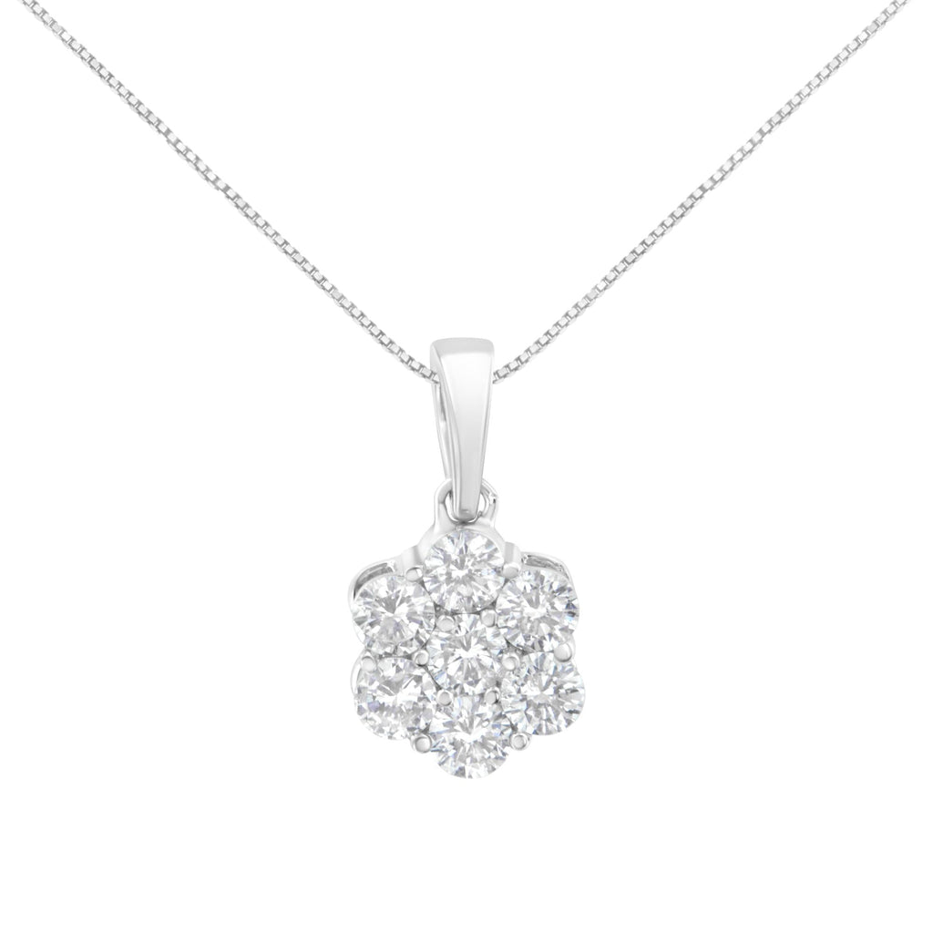 14K White Gold 1 cttw Brilliant Round-Cut Diamond 7 Stone Flower 18" Pendant Necklace (F-G Color, VS1-VS2 Clarity)-0