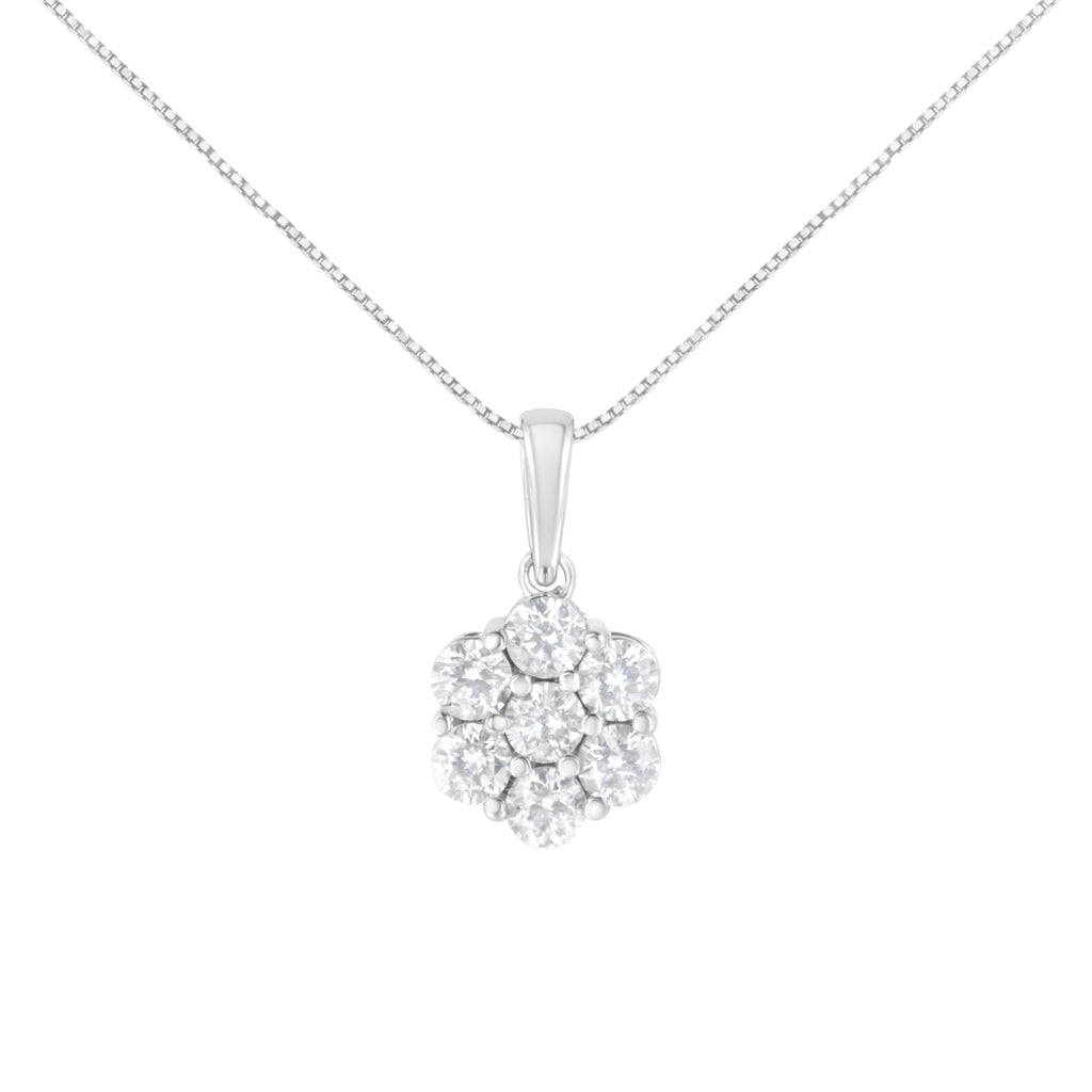 14K White Gold 2.00 Cttw Brilliant Round-Cut Diamond 7 Stone Flower Cluster 18" Pendant Necklace (H-I Color, SI2-I1 Clarity)-0