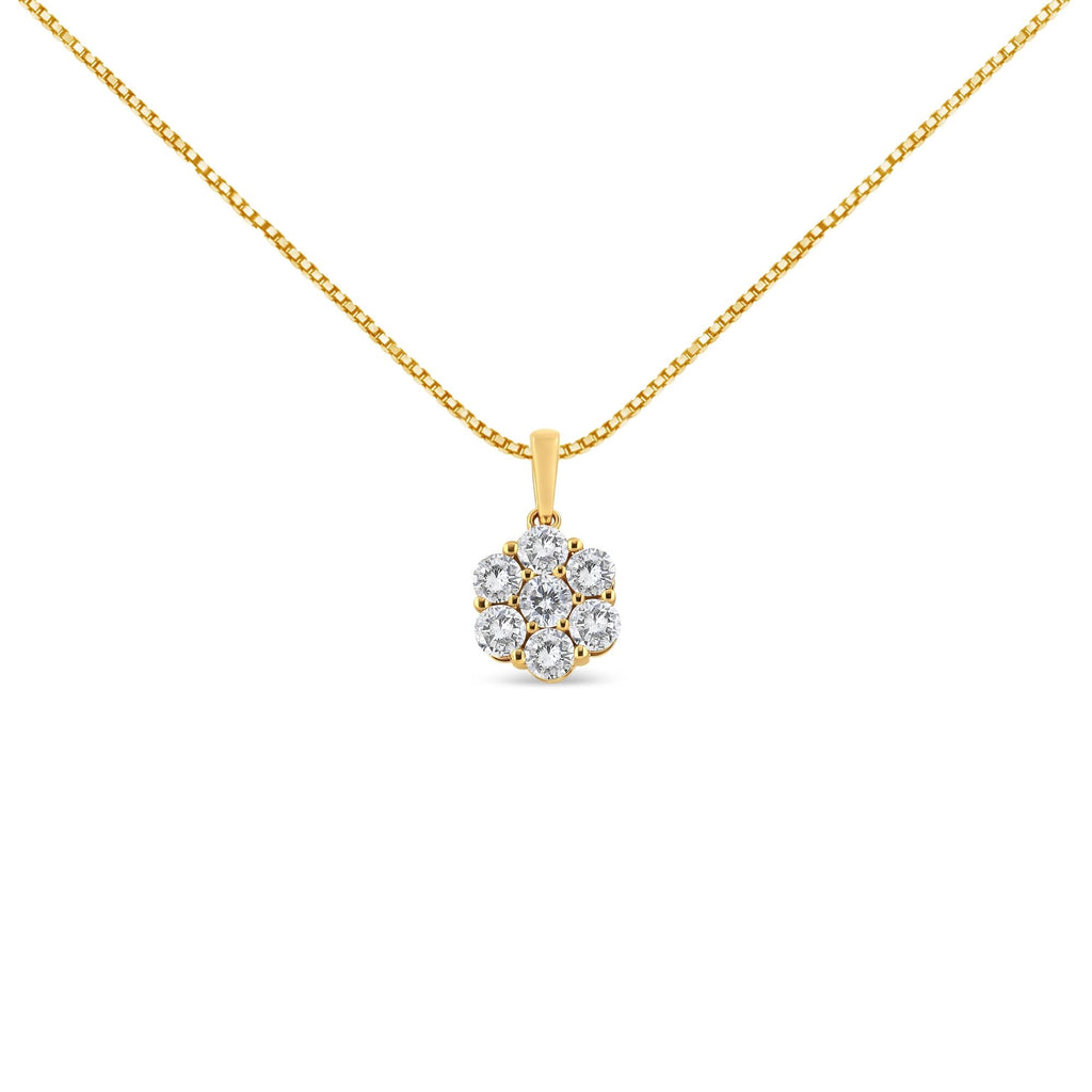 14K Yellow Gold 2.00 Cttw Brilliant Round-Cut Diamond 7 Stone Flower Cluster 18" Pendant Necklace (H-I Color, SI2-I1 Clarity)-0