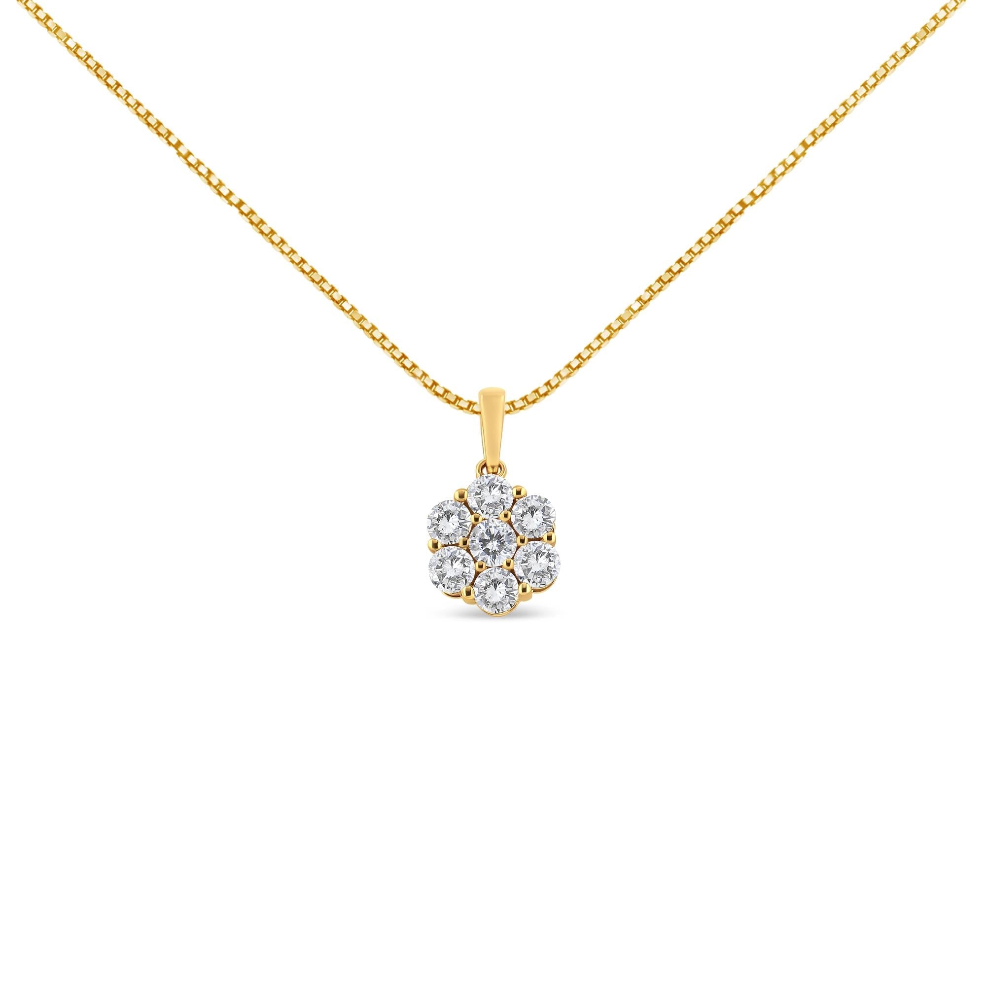 14K Yellow Gold 2.00 Cttw Brilliant Round-Cut Diamond 7 Stone Flower Cluster 18" Pendant Necklace (H-I Color, SI2-I1 Clarity)-0