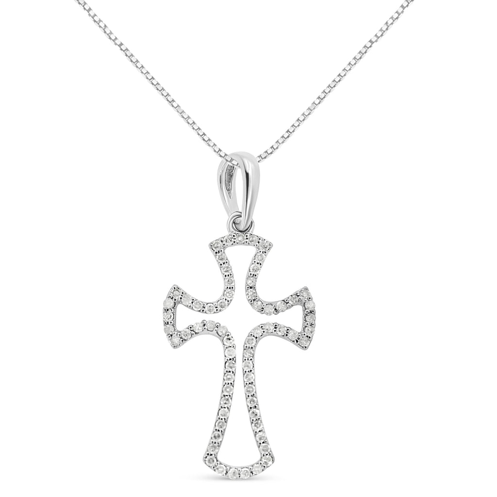 .925 Sterling Silver 1/3 Cttw Diamond Framed Open Cross 18" Pendant Necklace (J-K Color, I2-I3 Clarity)-0
