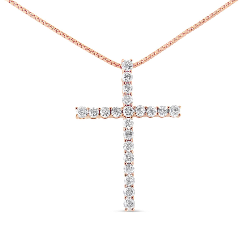 .925 Sterling Silver 1.0 Cttw Champagne Diamond Gold Cross Pendant Necklace for Women (Champagne Color, I1-I2 Clarity)- 18 inch-0