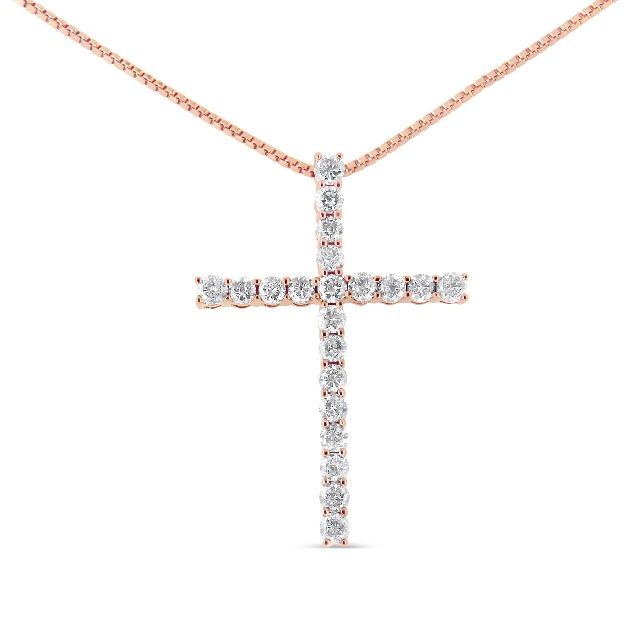.925 Sterling Silver 1.0 Cttw Champagne Diamond Gold Cross Pendant Necklace for Women (Champagne Color, I1-I2 Clarity)- 18 inch-0