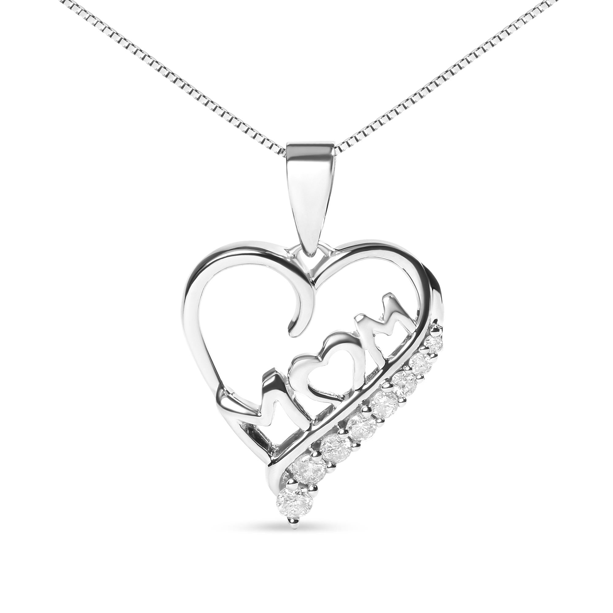 .925 Sterling Silver 1/4 Cttw Diamond  "Mom" and Open Heart 18" Pendant Necklace (I-J Color, I2-I3 Clarity)-0