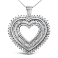 .925 Sterling Silver 1.0 Cttw Baguette and Round Diamond  Heart Pendant 18" Necklace (H-I Color, I3 Clarity)-0