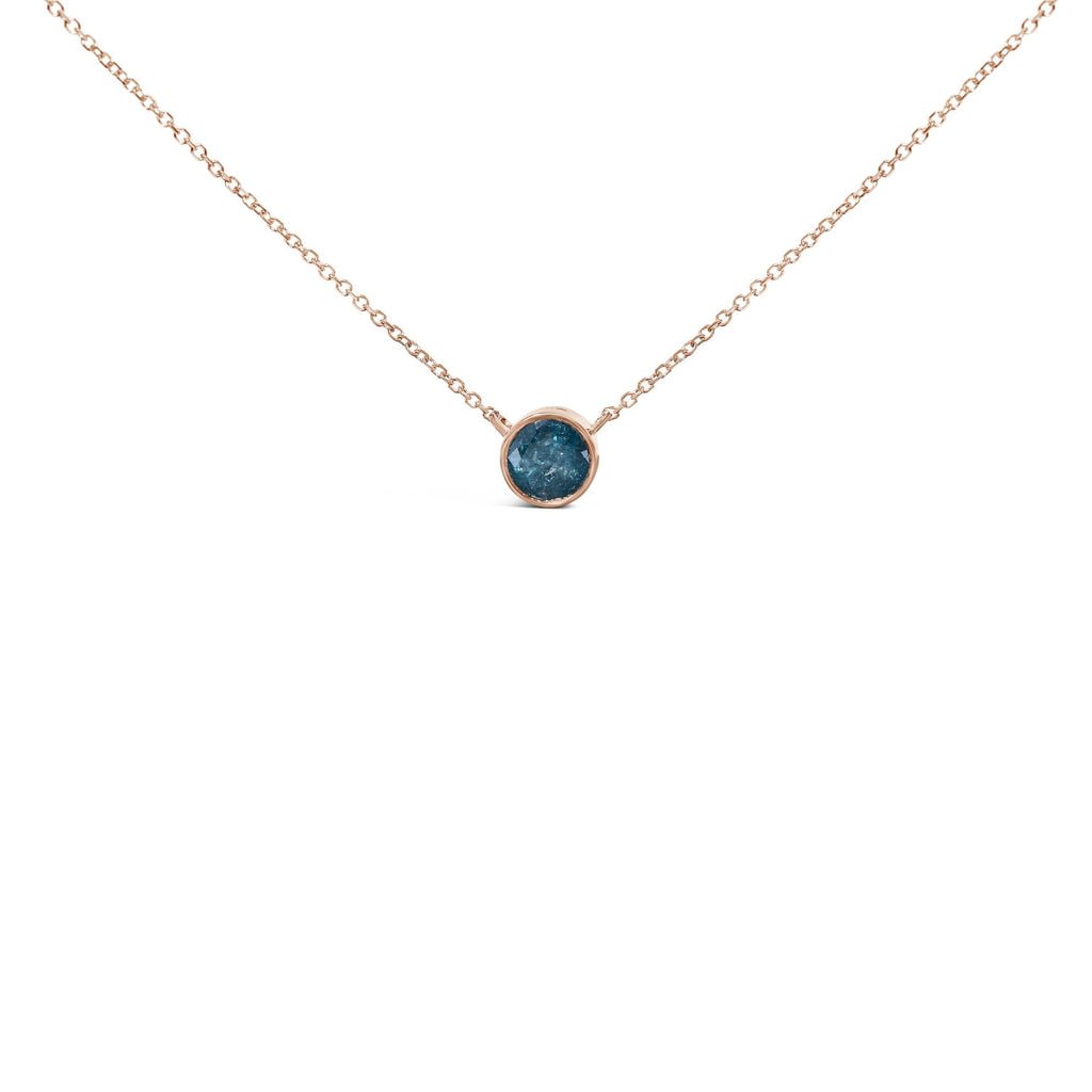 14K Rose Gold 2.0 Cttw Bezel Set Blue Diamond Solitaire Pendant Necklace  - 18" Inches-0