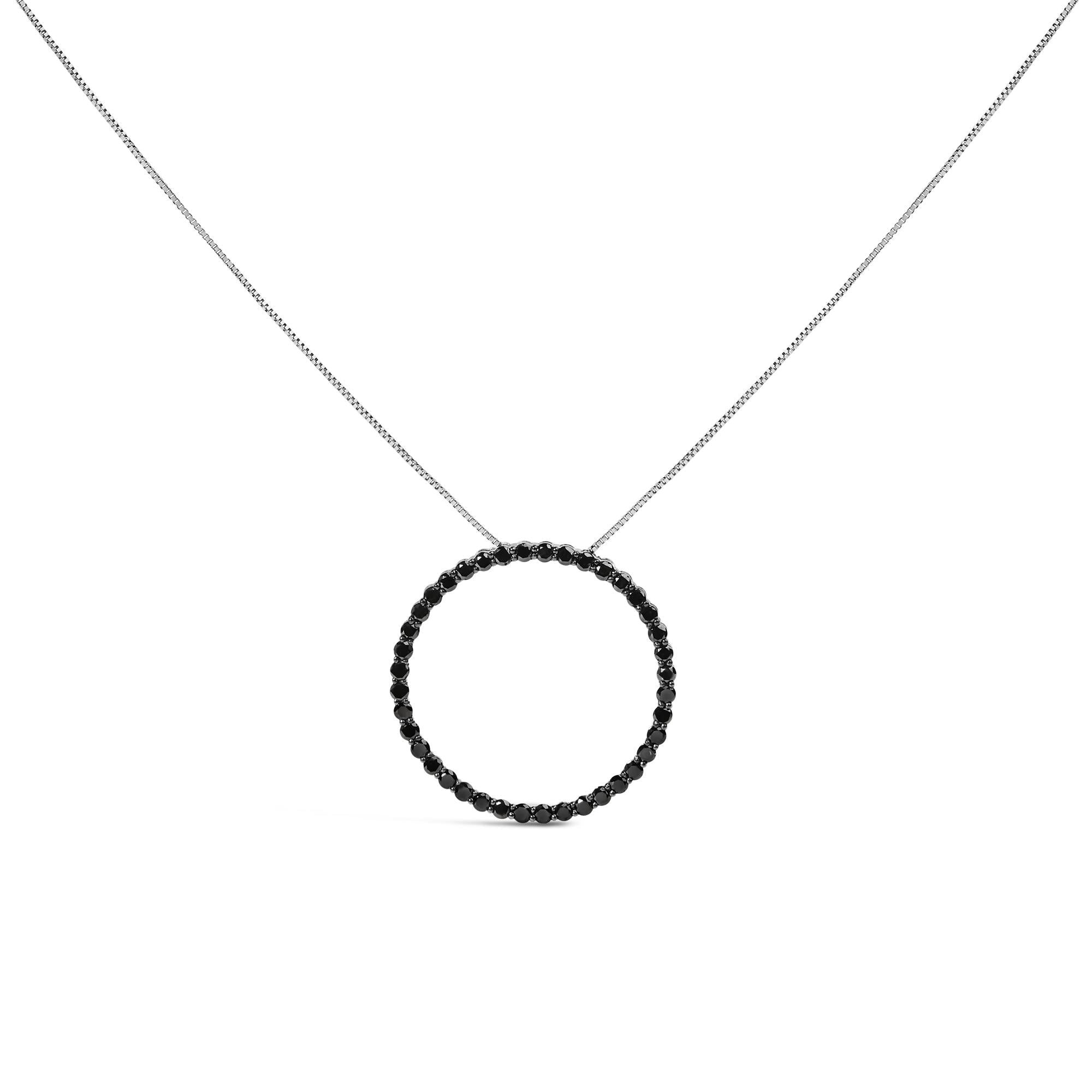 .925 Sterling Silver Black Diamond Open Hoop Circle 18" Pendant Necklace (Black Color, I2-I3 Clarity)-3