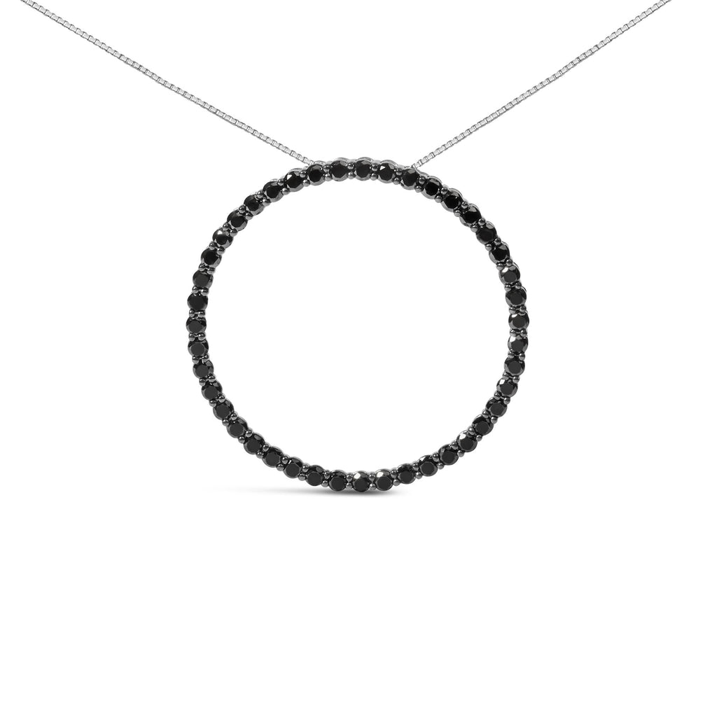 .925 Sterling Silver Black Diamond Open Hoop Circle 18" Pendant Necklace (Black Color, I2-I3 Clarity)-4