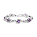 .925 Sterling Silver 1/10 Cttw Natural Round Diamond and 7X5MM Oval Amethyst Cross Tennis Bracelet (I-J Color, I1-I2 Clarity) - 7"-0