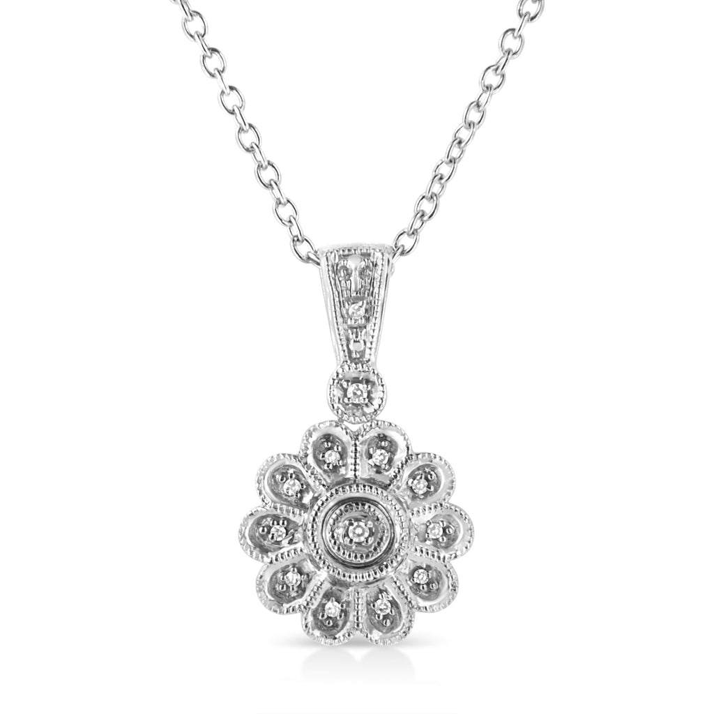 .925 Sterling Silver Diamond Accent Sunburst Milgrain 18" Pendant Necklace (I-J Color, I1-I2 Clarity)-0