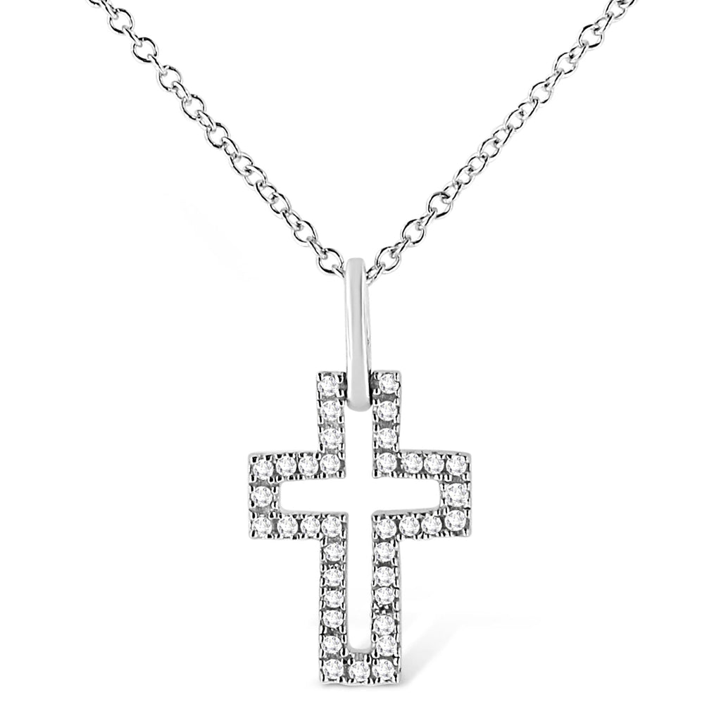 .925 Sterling Silver 1/10 cttw Pave-Set Round-Cut Diamond Open Cross 18" Pendant Necklace (I-J Color, I1-2 Clarity)-0