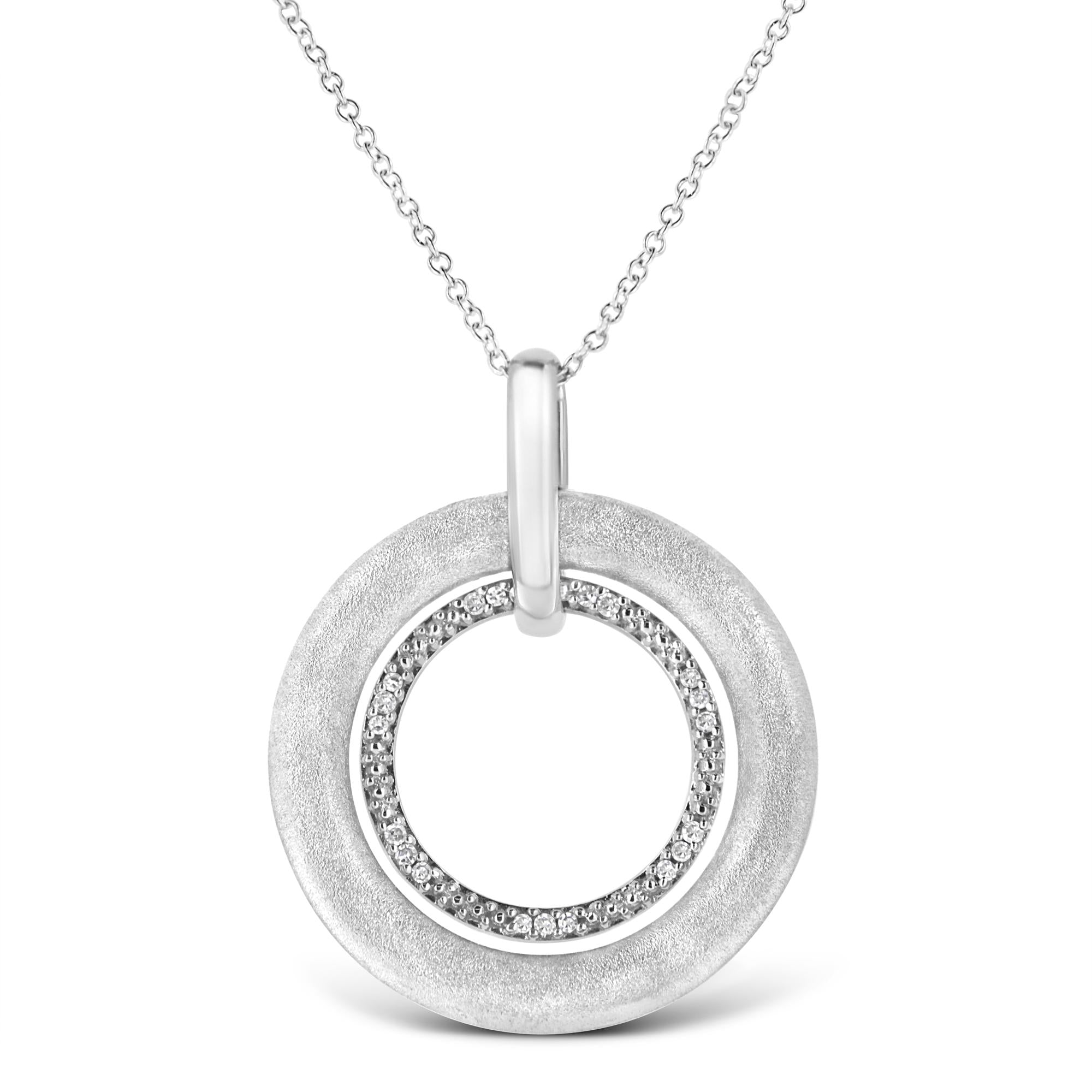 .925 Sterling Silver Prong-Set Diamond Accent Satin Finished Double Circle 18" Pendant Necklace (I-J Color, I1-I2 Clarity)-0