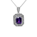 .925 Sterling Silver Purple Amethyst and Diamond Accent Art Deco Style 18" Pendant Necklace (I-J Color, I1-I2 Clarity)-0