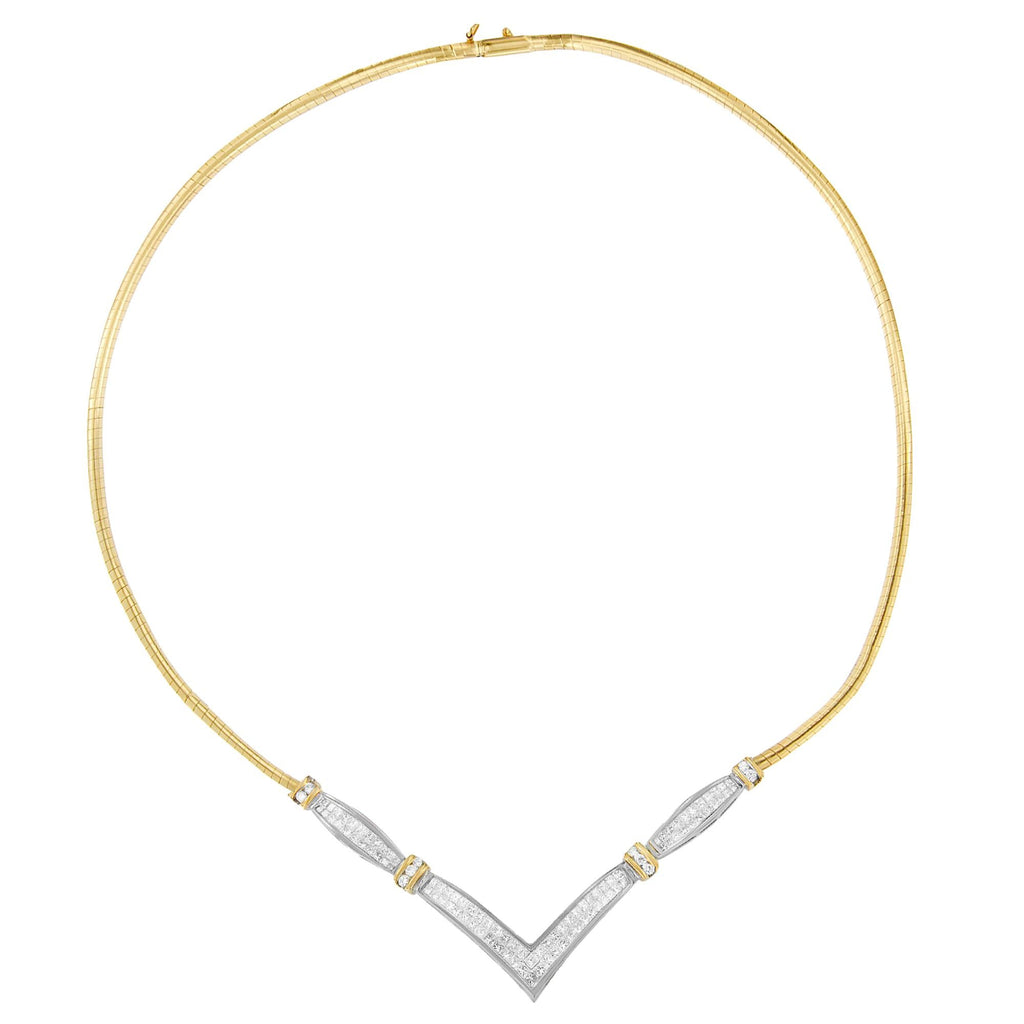 14K Yellow and White Gold 2.00 Cttw Round and Princess-Cut Diamond 'V' Shape Statement Necklace (H-I Color, SI2-I1 Clarity) - 18"-0