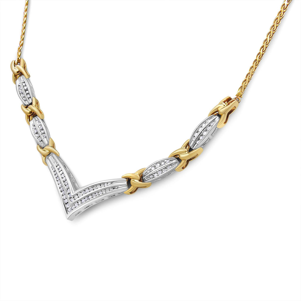 10K Yellow and White Gold 1.0 Cttw Round and Princess cut Diamond "V" Shape Statement Necklace (I-J Color, I1-I2 Clarity)-0
